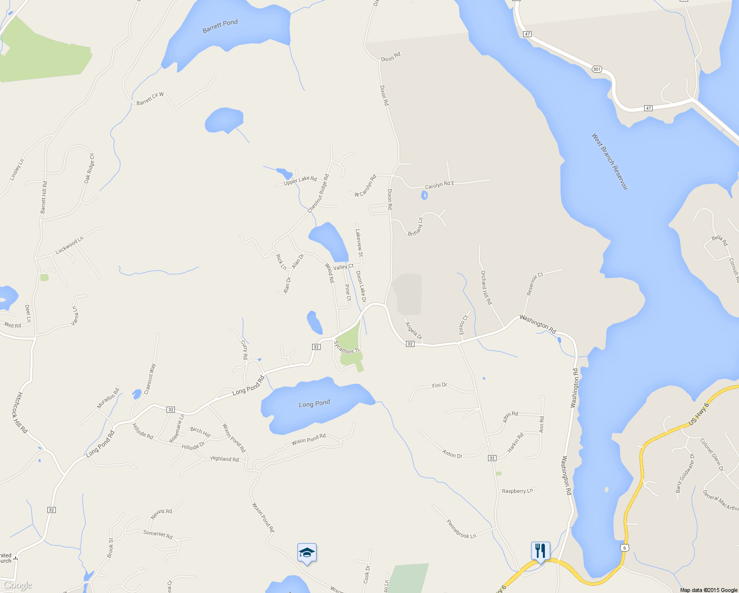 map of restaurants, bars, coffee shops, grocery stores, and more near 10 Dixon Lake Drive in Mahopac