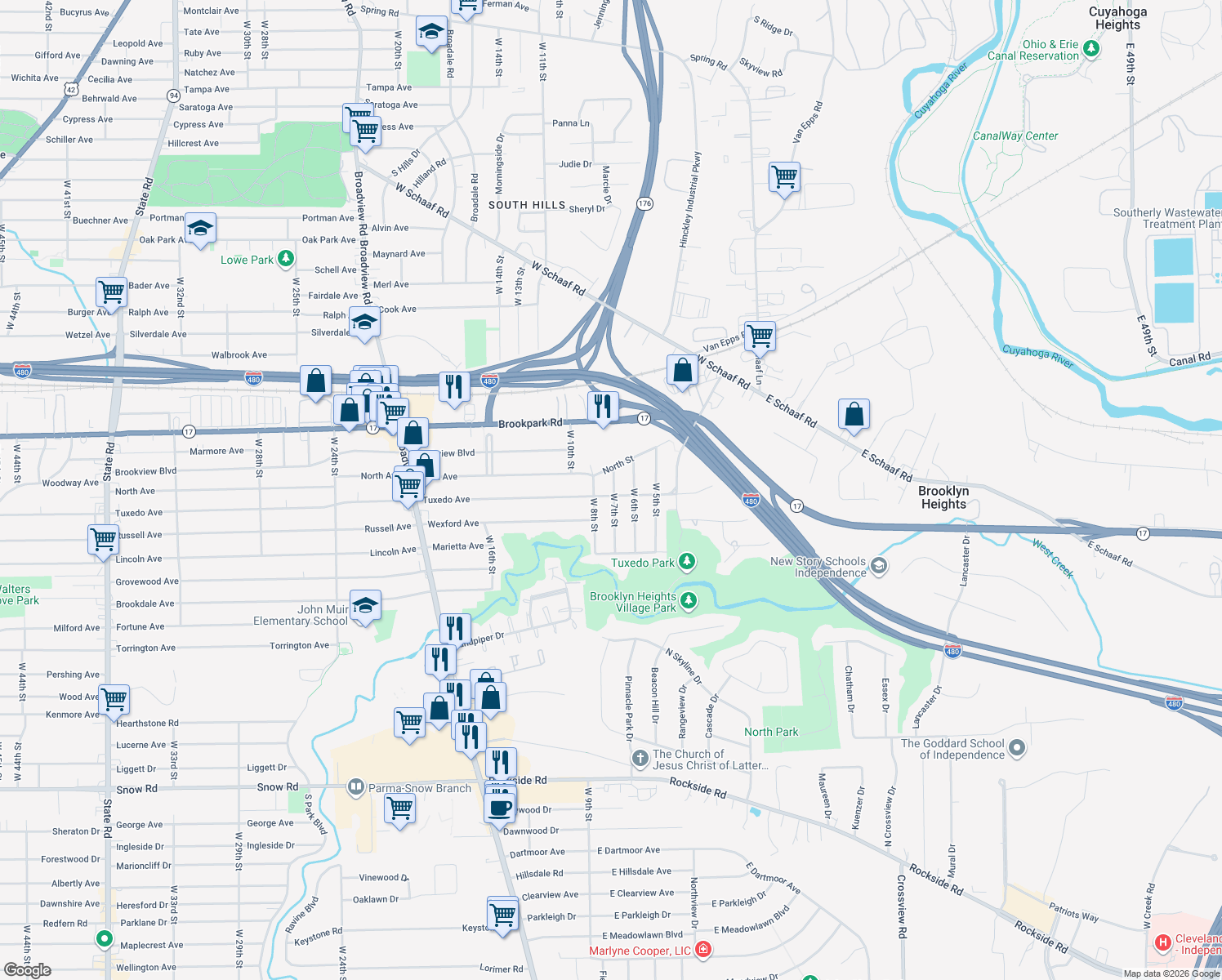 map of restaurants, bars, coffee shops, grocery stores, and more near 702 Tuxedo Avenue in Brooklyn Heights