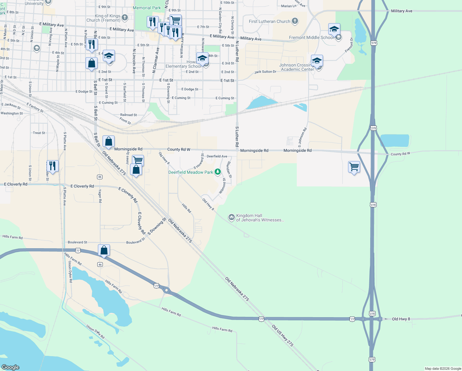 map of restaurants, bars, coffee shops, grocery stores, and more near 1212 Sheridan Street in Fremont
