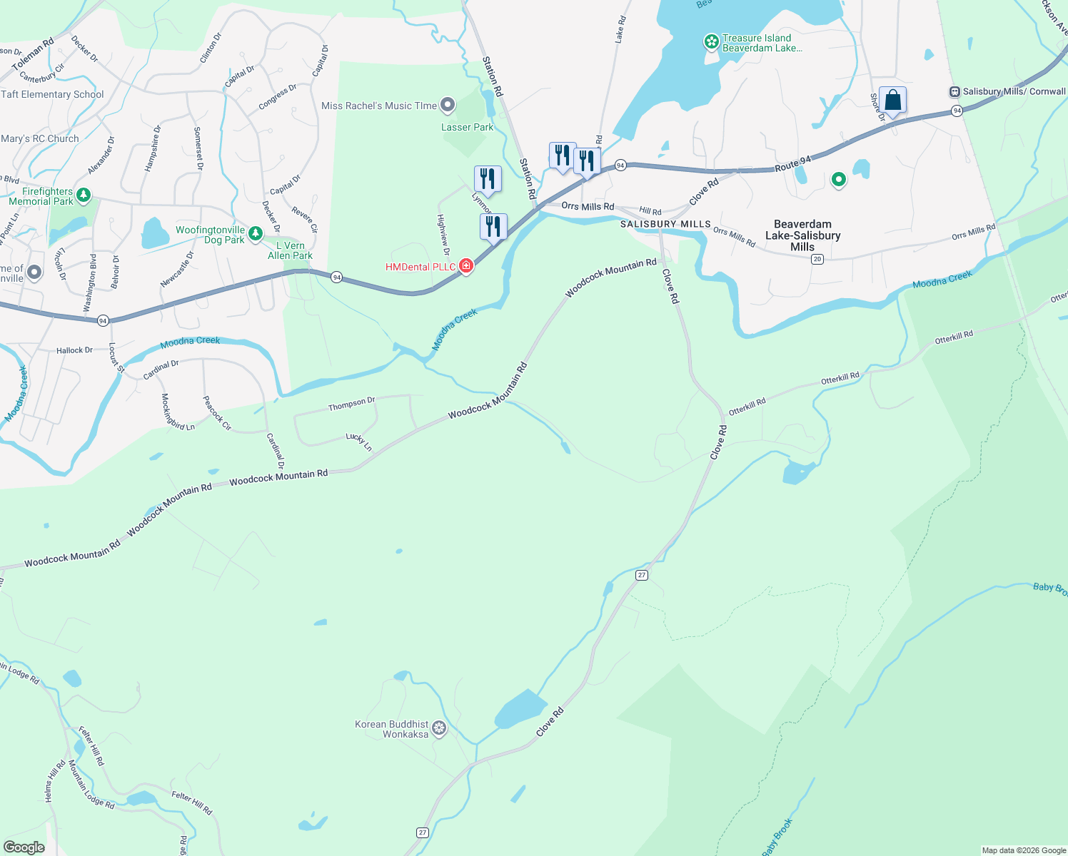 map of restaurants, bars, coffee shops, grocery stores, and more near in Salisbury Mills
