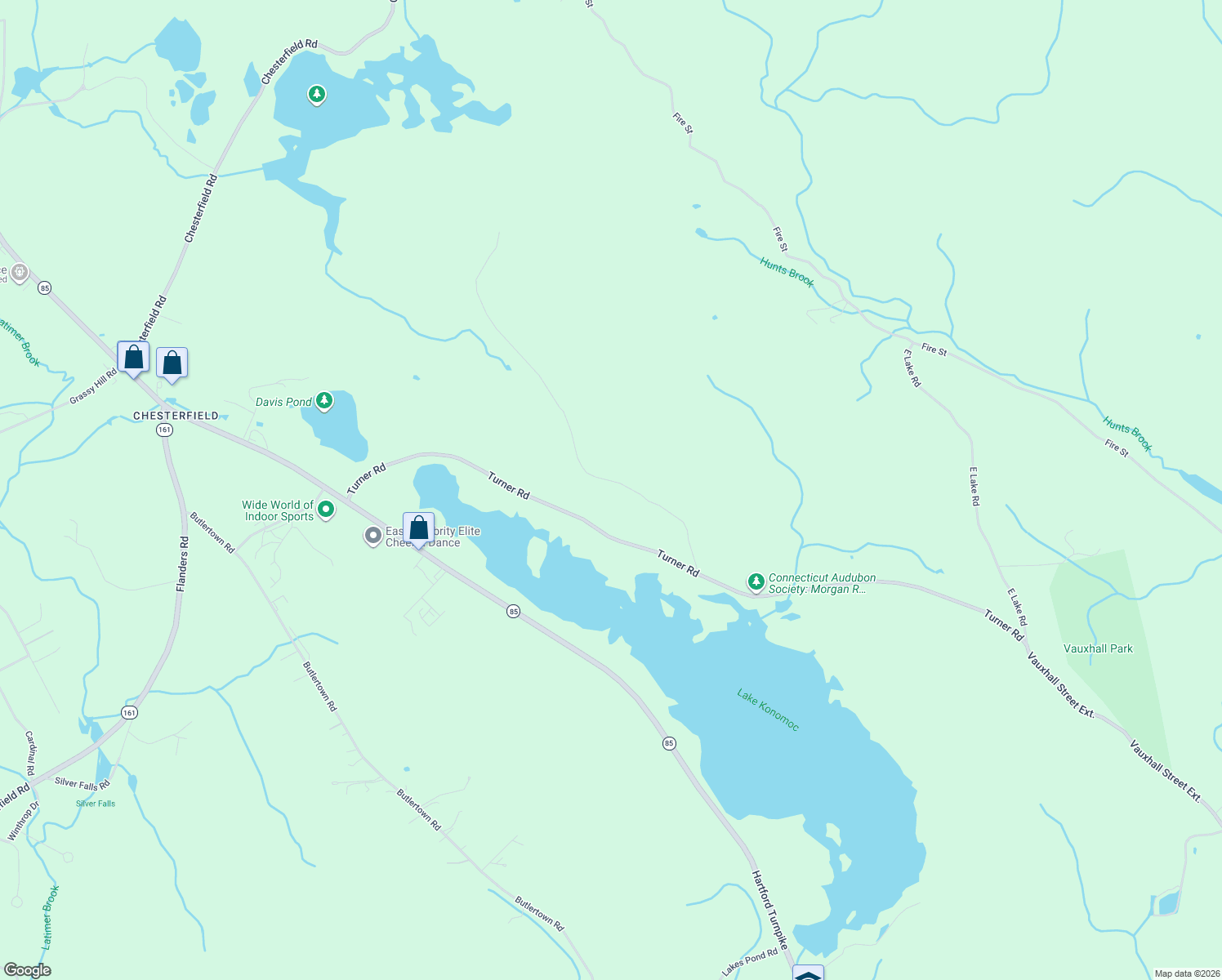 map of restaurants, bars, coffee shops, grocery stores, and more near 84 Ridge Hill Road in Montville