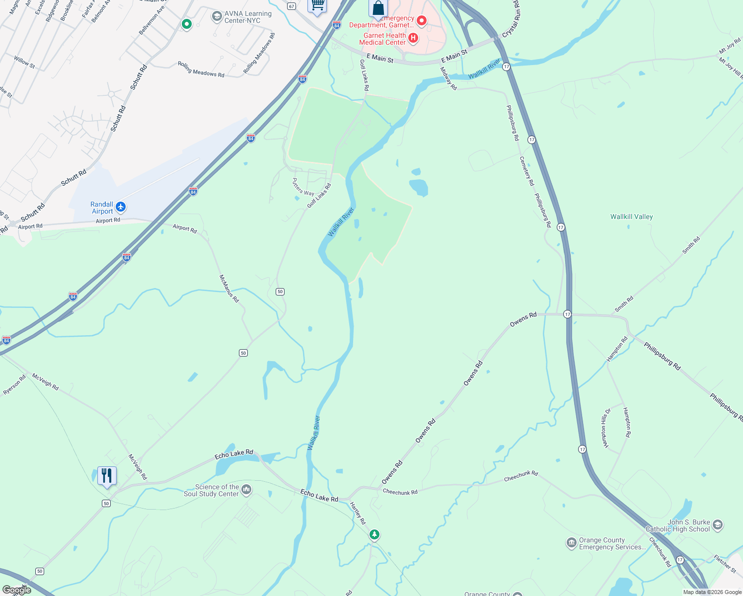 map of restaurants, bars, coffee shops, grocery stores, and more near 117 Owens Road in Goshen