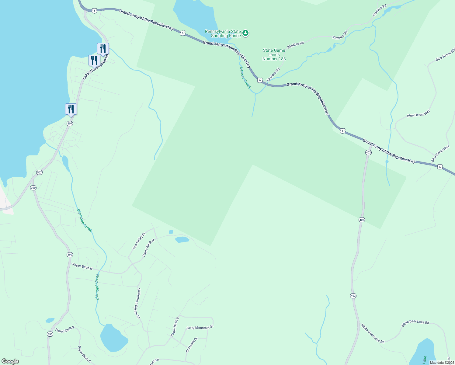 map of restaurants, bars, coffee shops, grocery stores, and more near Paper Birch North Road in Tafton
