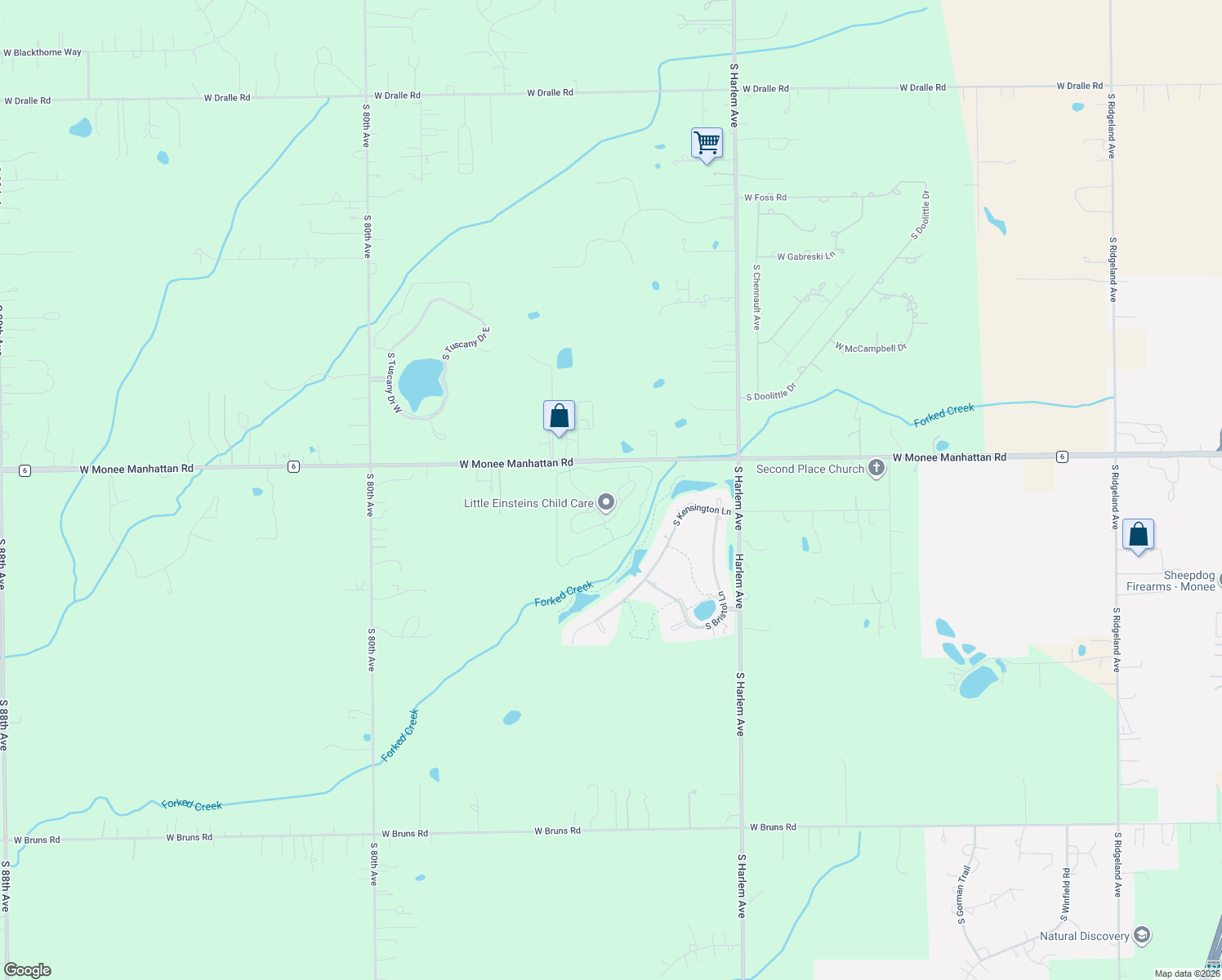 map of restaurants, bars, coffee shops, grocery stores, and more near 7430 West Pennington Lane in Monee