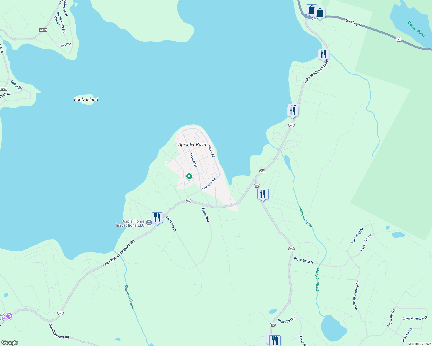 map of restaurants, bars, coffee shops, grocery stores, and more near 102 Old Shore Rd in Tafton