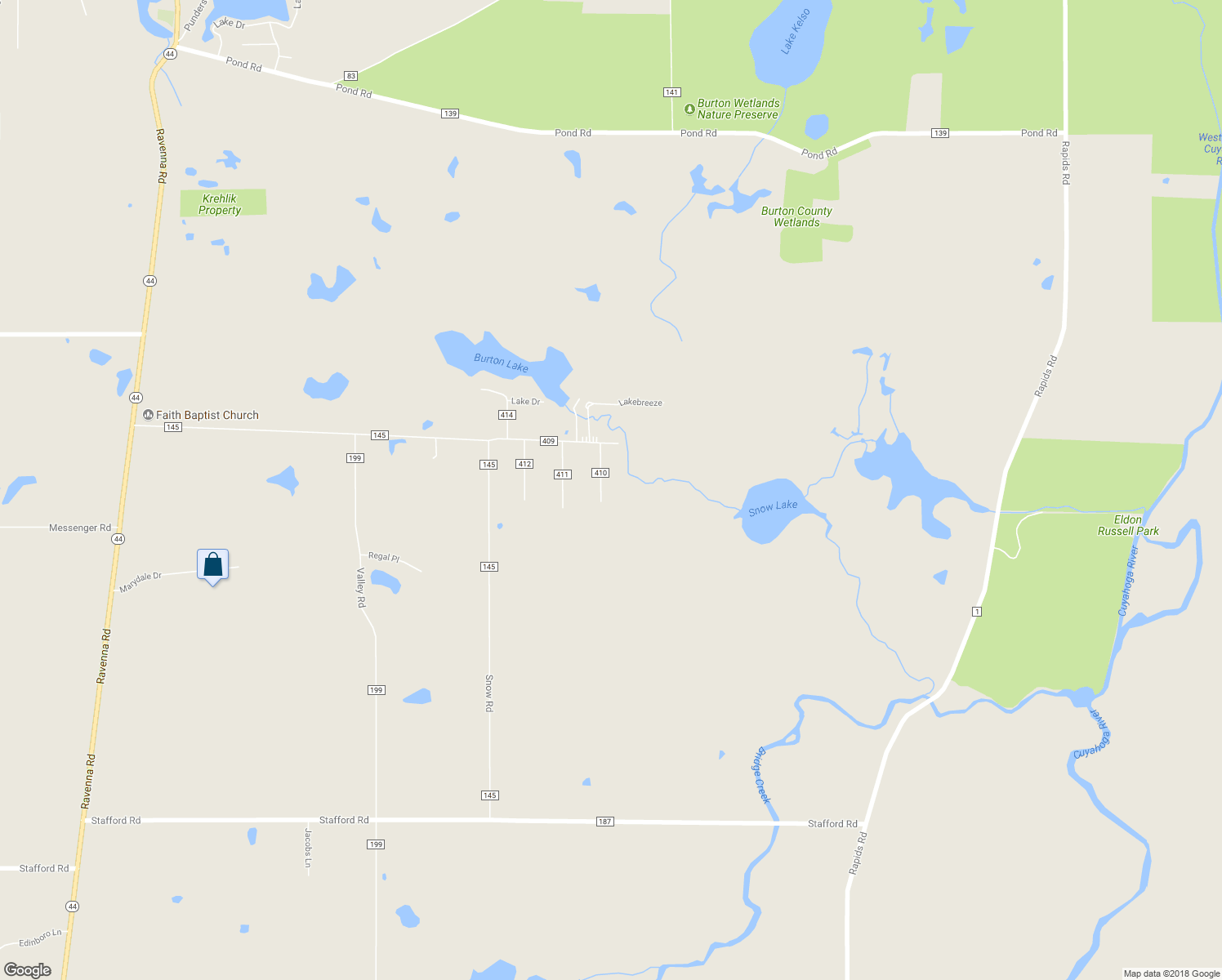 map of restaurants, bars, coffee shops, grocery stores, and more near 16233 Georgette Drive in Burton