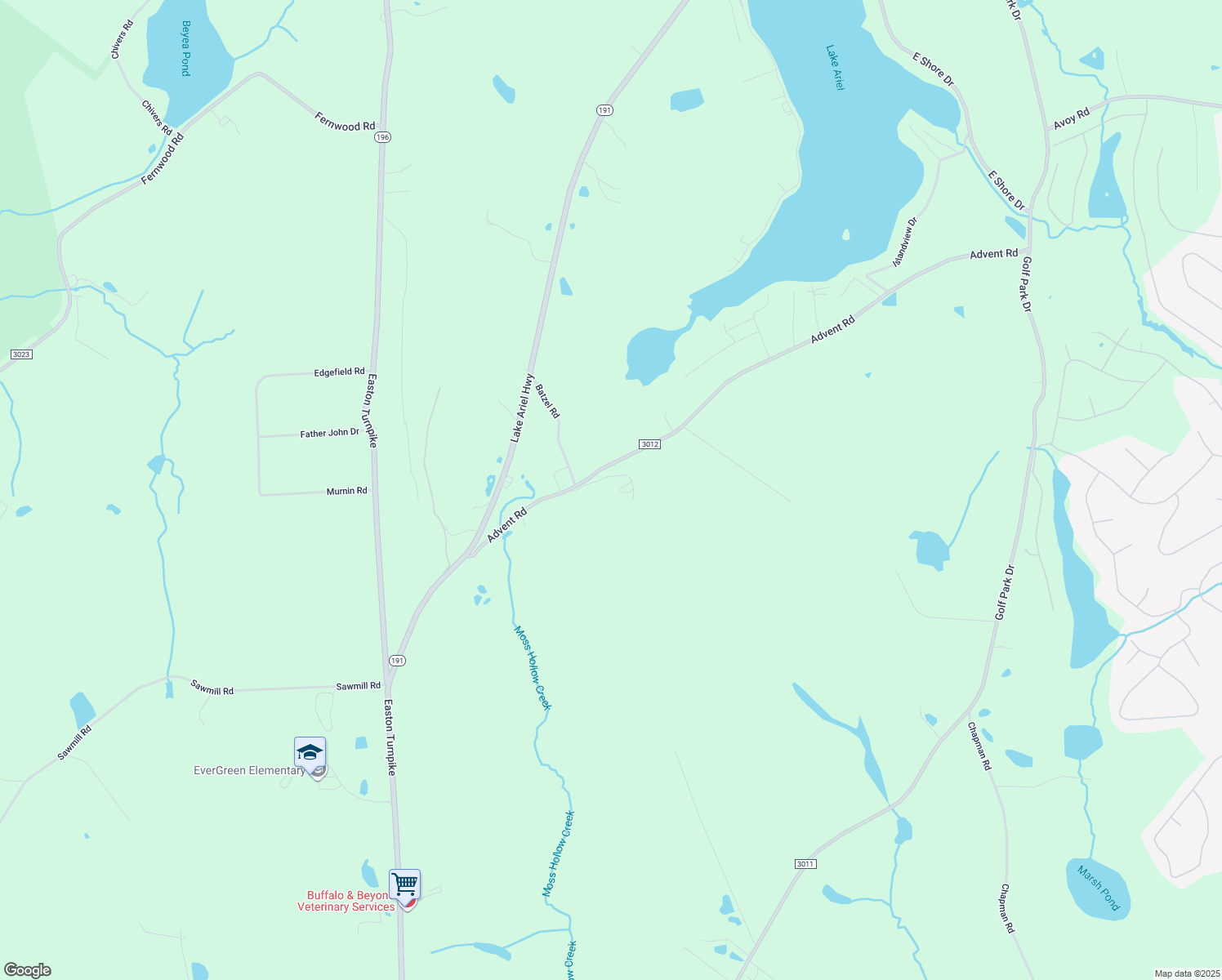 map of restaurants, bars, coffee shops, grocery stores, and more near 1030 Advent Road in Wayne County