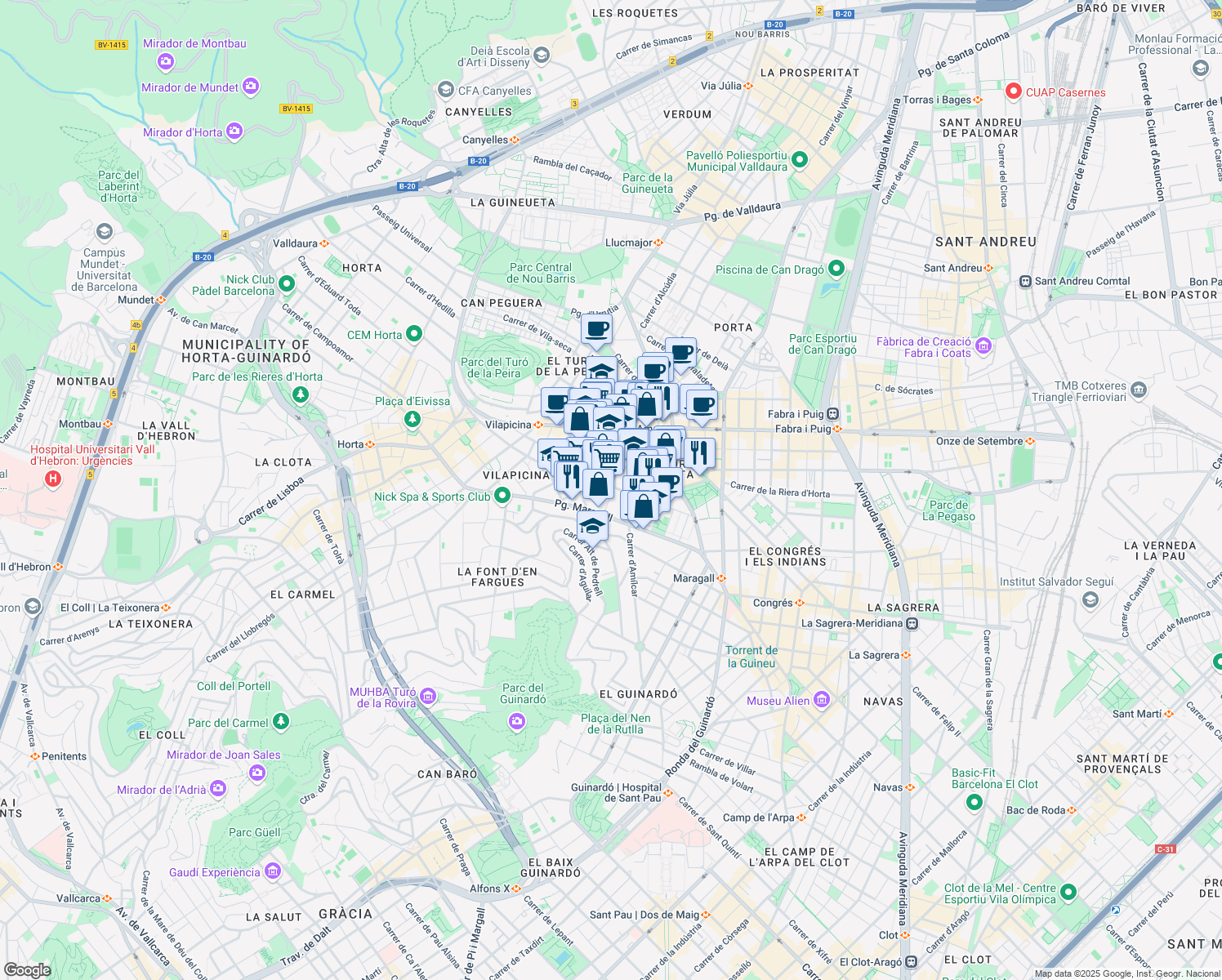map of restaurants, bars, coffee shops, grocery stores, and more near 8 Carrer del Greco in Barcelona