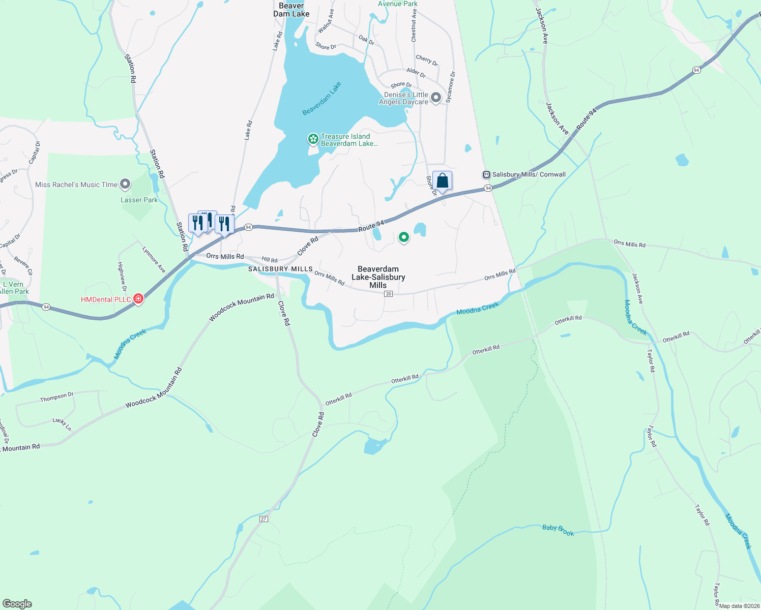 map of restaurants, bars, coffee shops, grocery stores, and more near 6 Nanuwitt Lane in Beaverdam Lake-Salisbury Mills