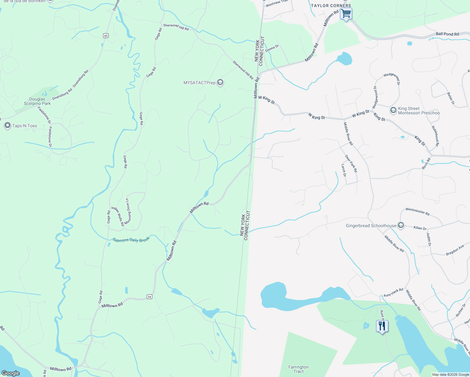map of restaurants, bars, coffee shops, grocery stores, and more near 584 Milltown Road in Brewster