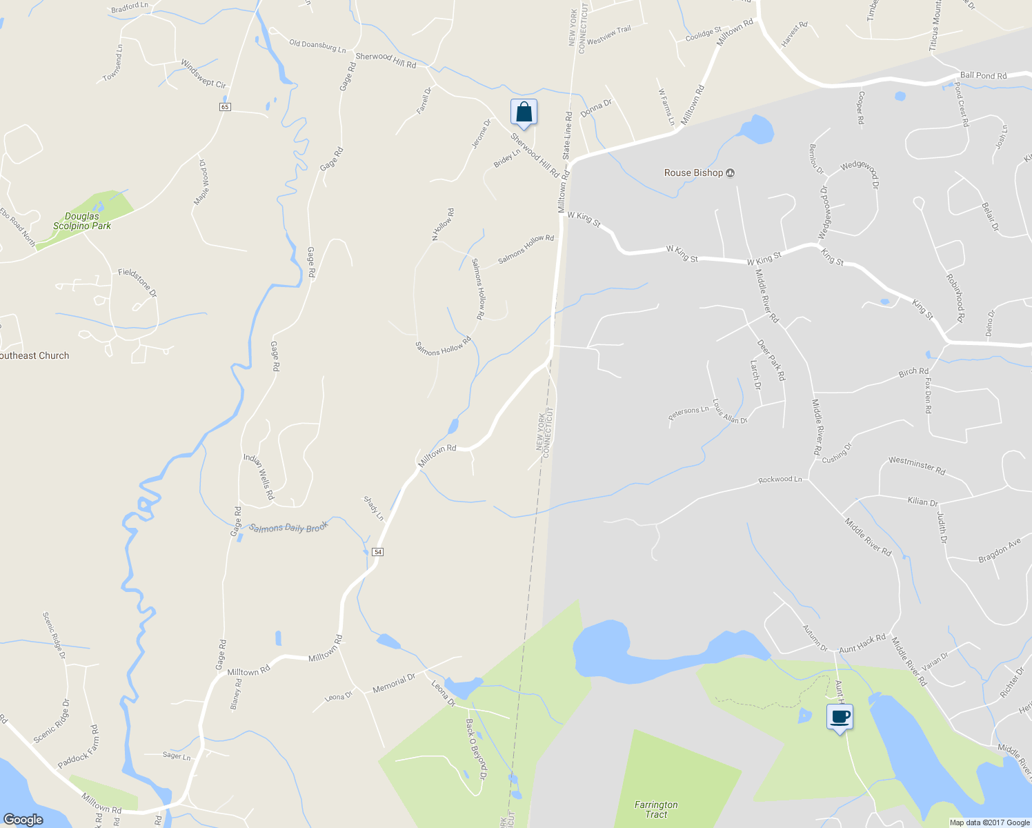 map of restaurants, bars, coffee shops, grocery stores, and more near 584 Milltown Road in Brewster