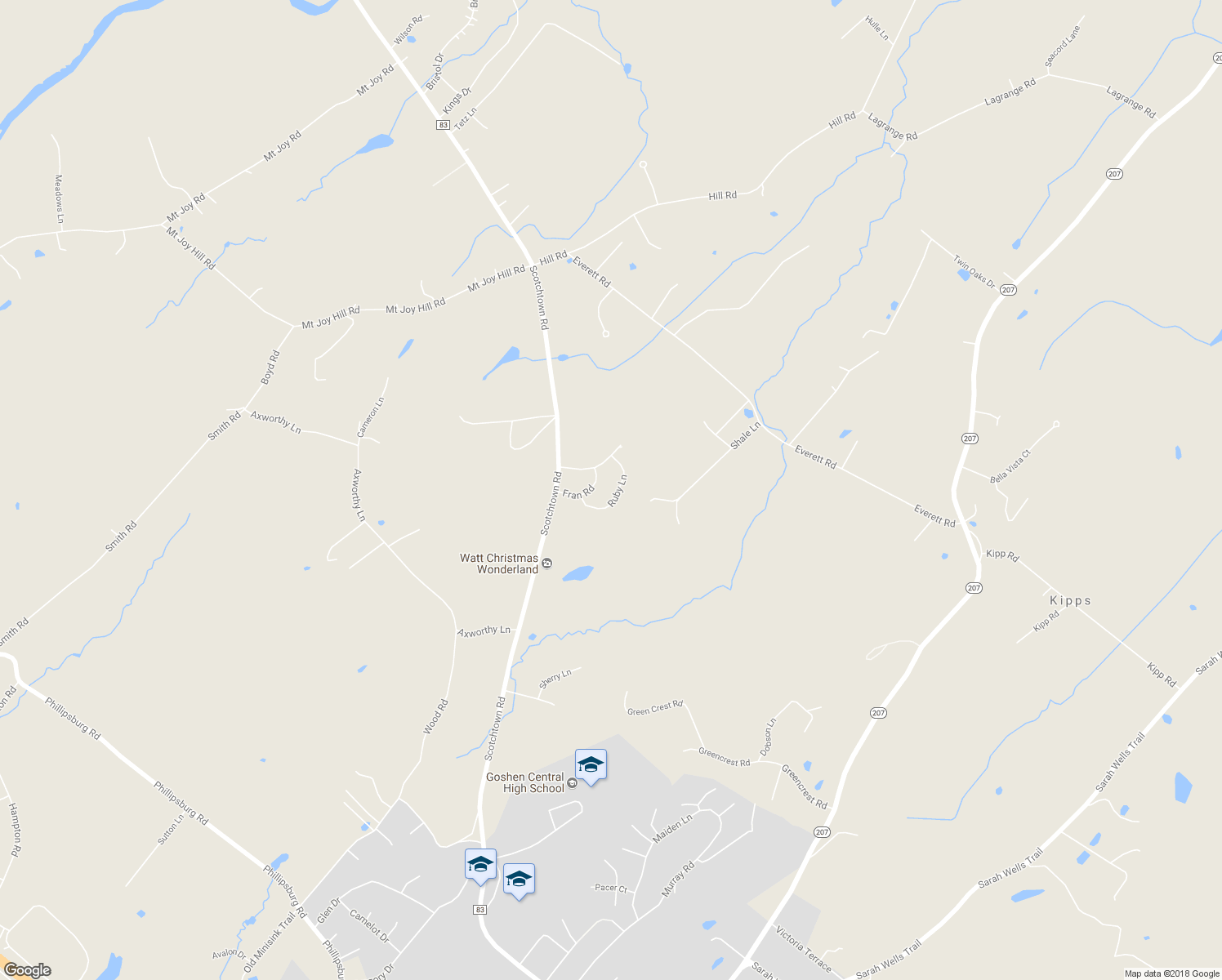 map of restaurants, bars, coffee shops, grocery stores, and more near 21 Ruby Lane in Goshen