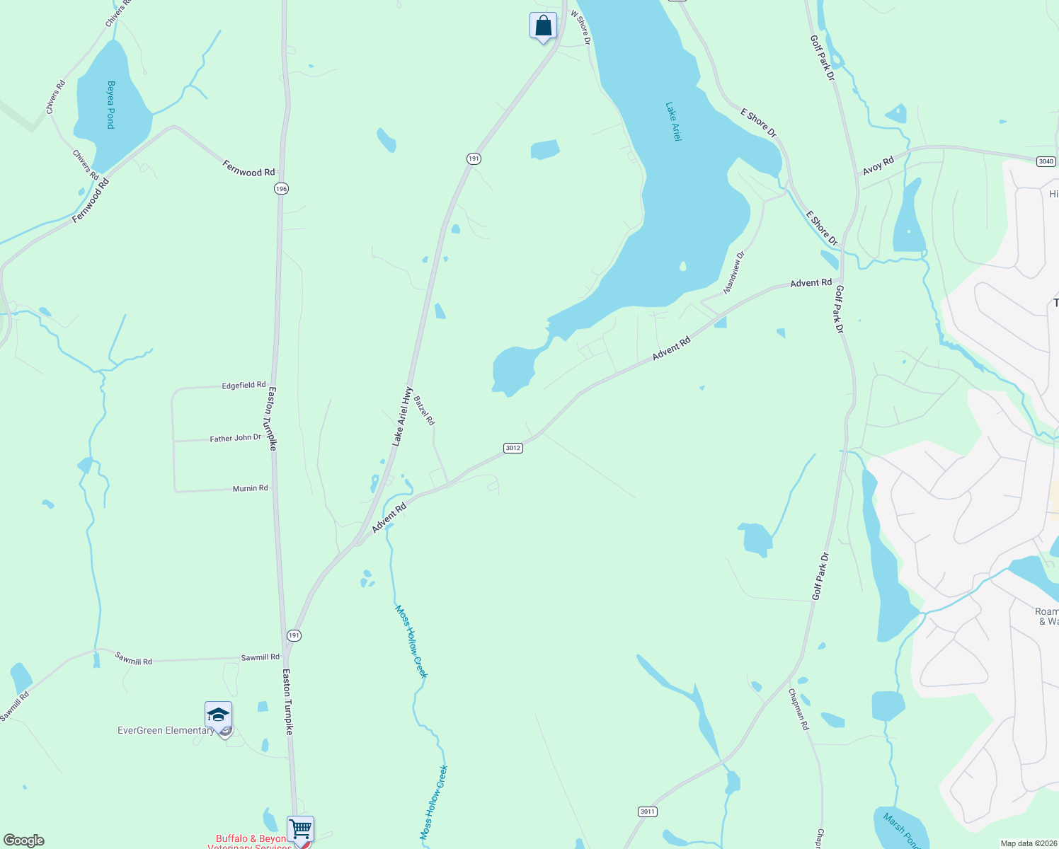 map of restaurants, bars, coffee shops, grocery stores, and more near 1163 State Route 3012 in Wayne