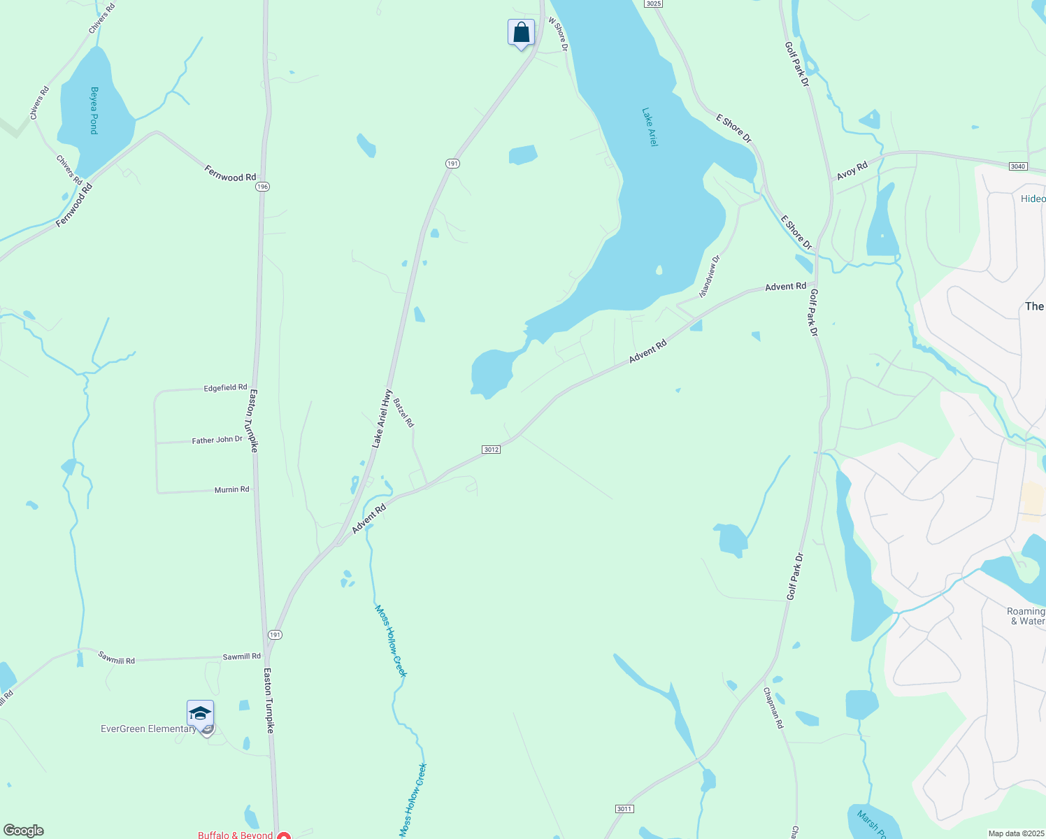 map of restaurants, bars, coffee shops, grocery stores, and more near 1111 Advent Road in Wayne County