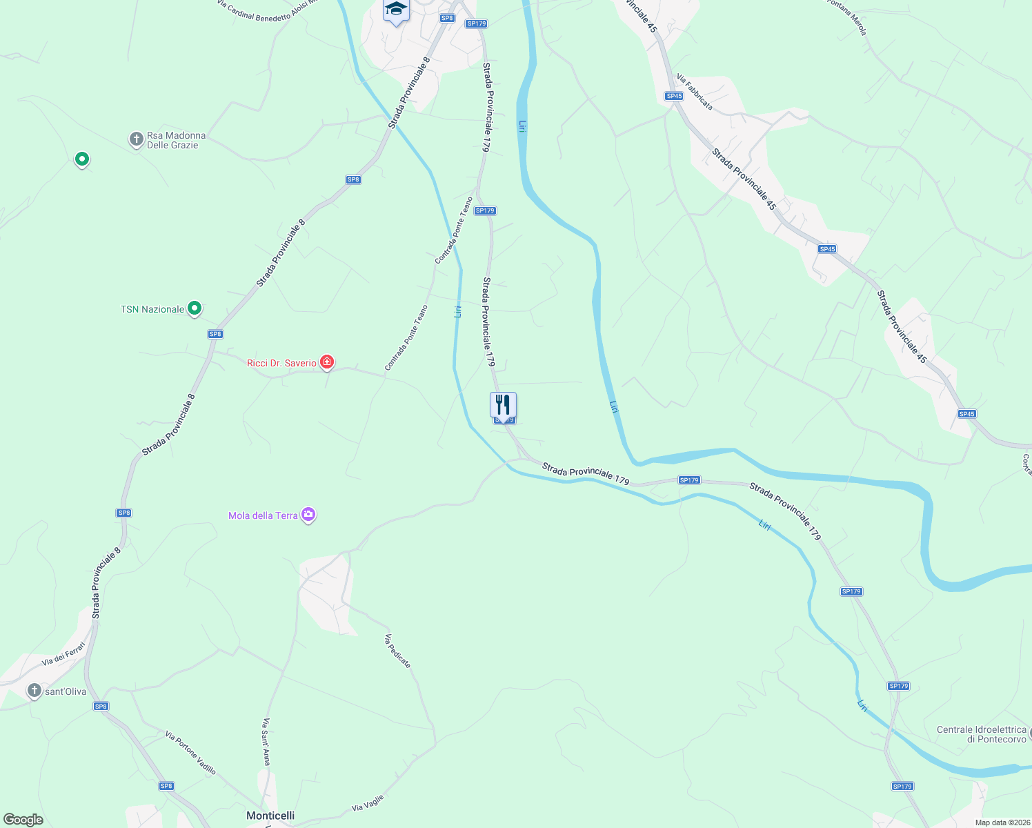map of restaurants, bars, coffee shops, grocery stores, and more near 52 Contrada Ponte Teano in Provincia di Frosinone