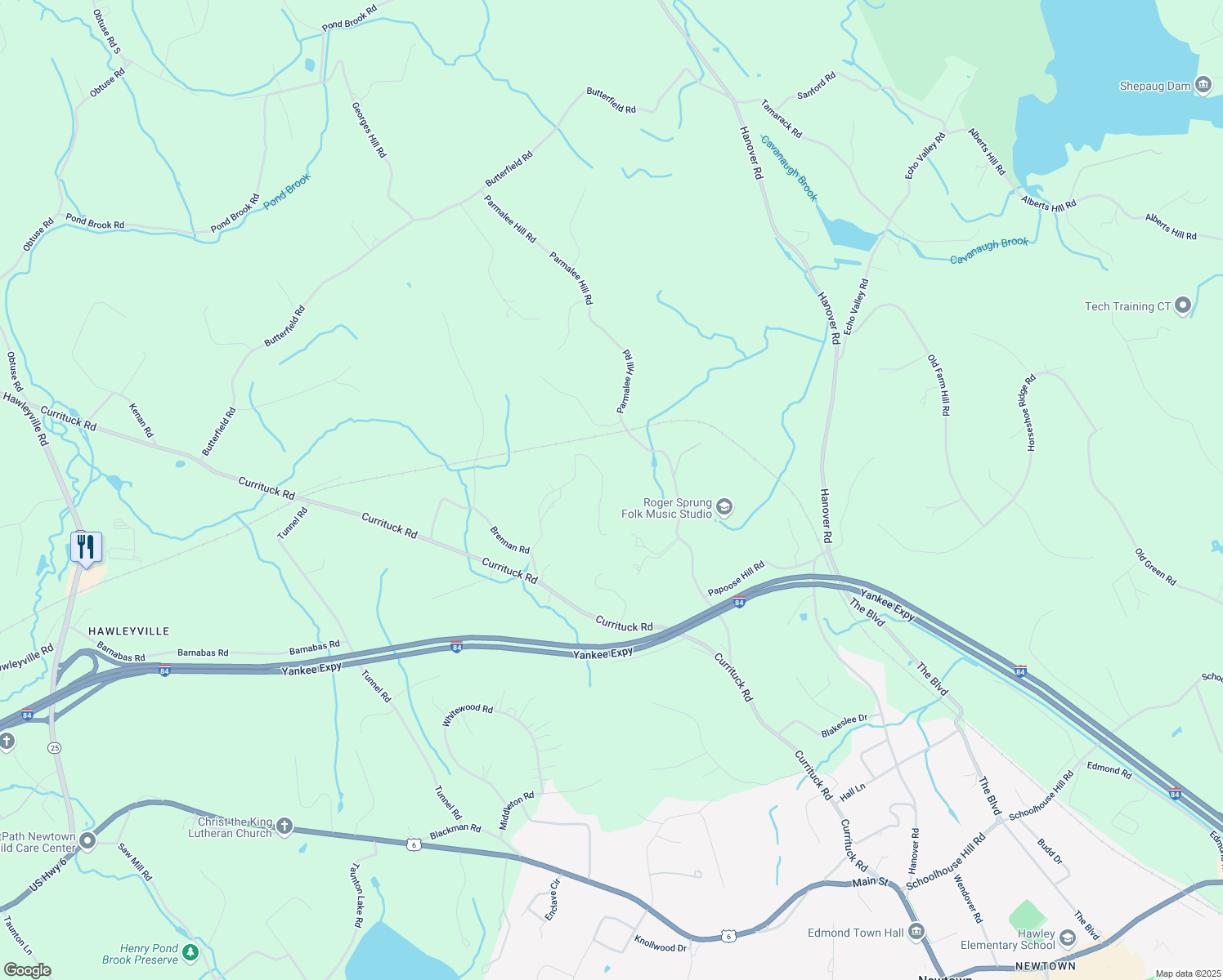 map of restaurants, bars, coffee shops, grocery stores, and more near 31 Parmalee Hill Road in Newtown