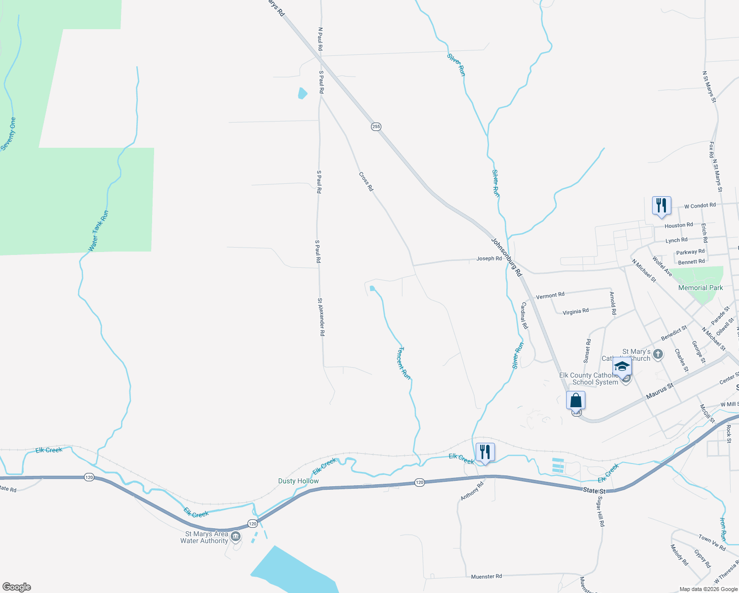 map of restaurants, bars, coffee shops, grocery stores, and more near 793 West Joseph Road in Saint Marys