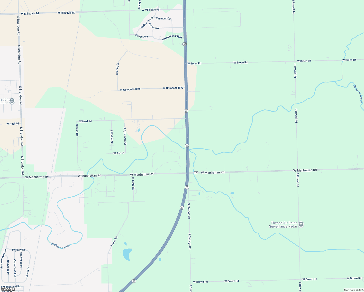 map of restaurants, bars, coffee shops, grocery stores, and more near 19250 Timber Dr N in Elwood