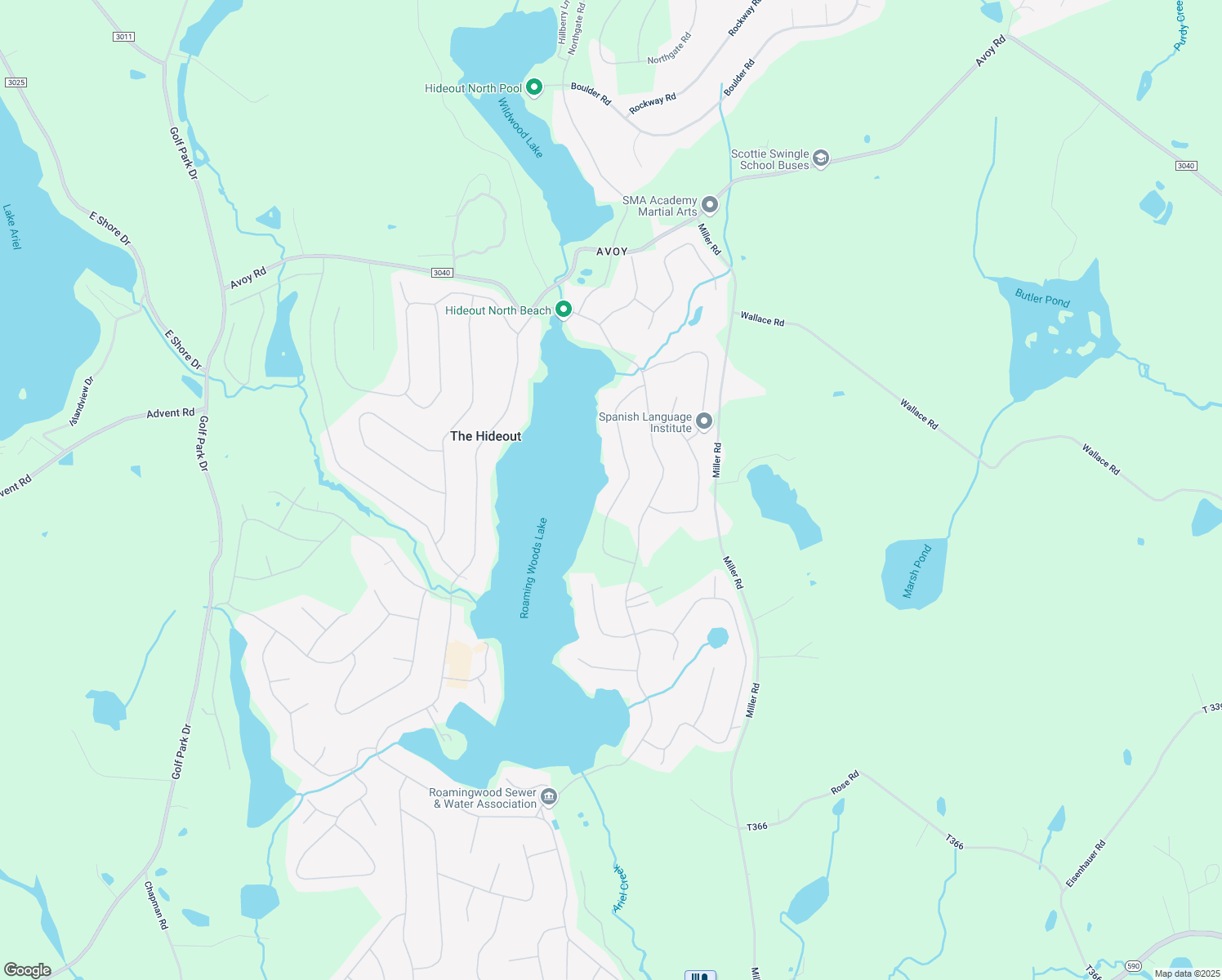 map of restaurants, bars, coffee shops, grocery stores, and more near 2037 Roaming Wood Rd in Wayne