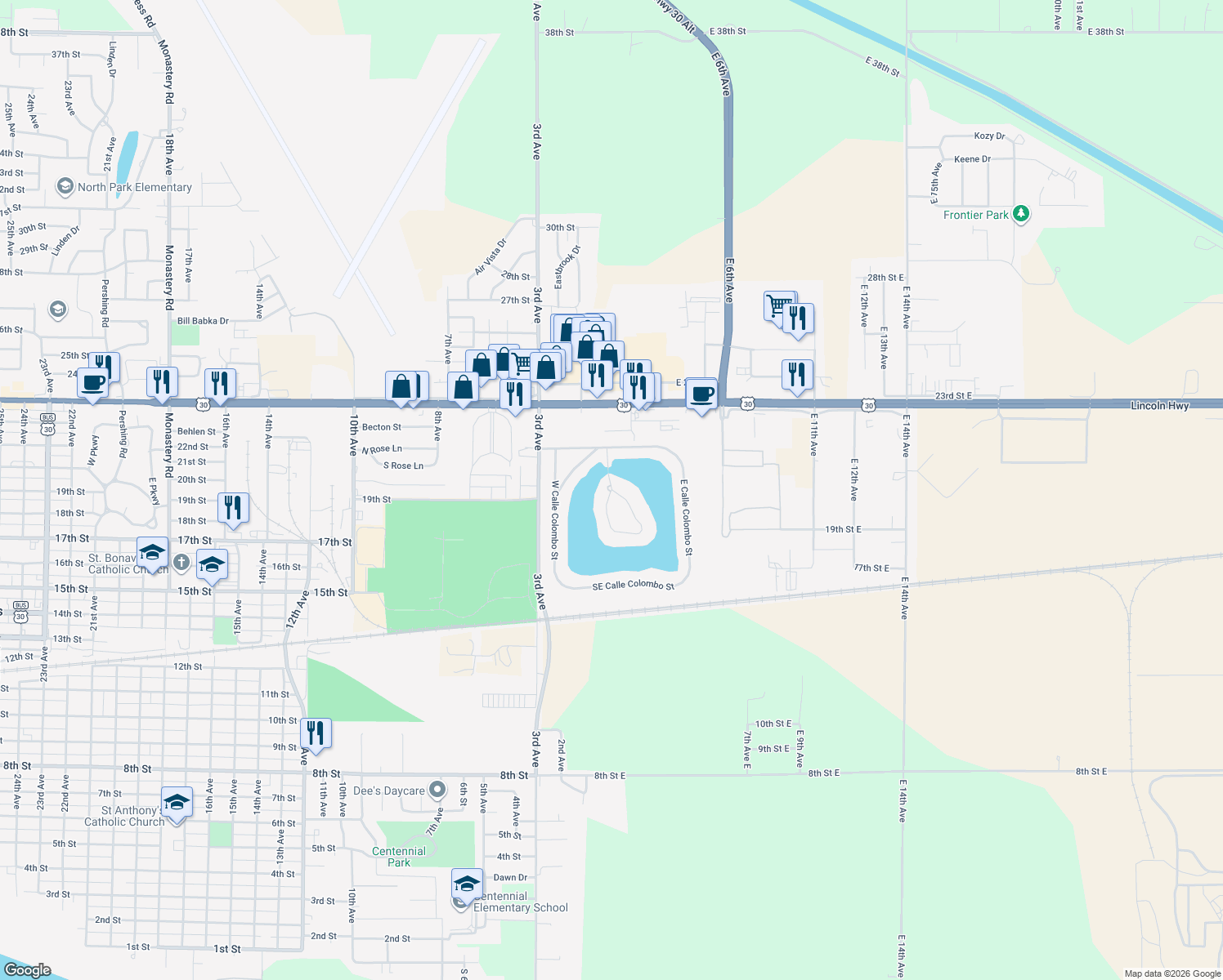 map of restaurants, bars, coffee shops, grocery stores, and more near 2099 W Camino Real St in Columbus