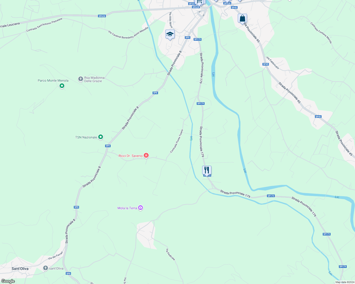 map of restaurants, bars, coffee shops, grocery stores, and more near in Province of Frosinone