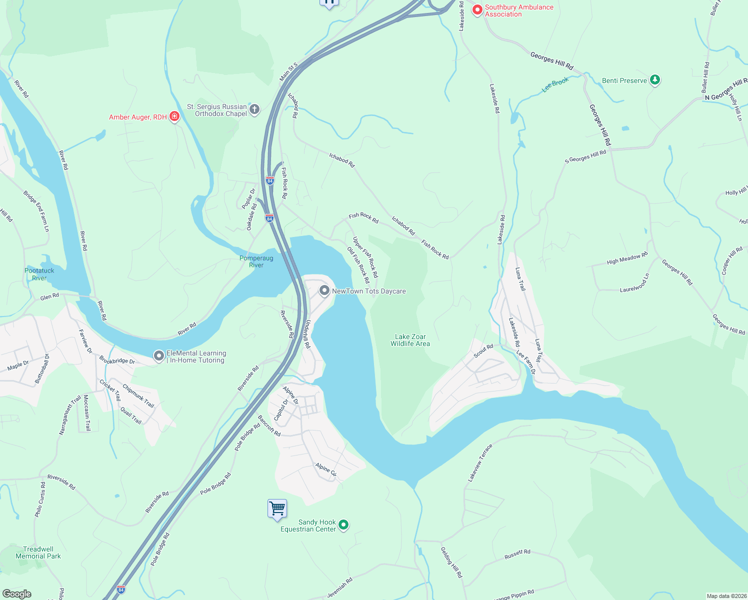 map of restaurants, bars, coffee shops, grocery stores, and more near 180 Old Fish Rock Road in Southbury