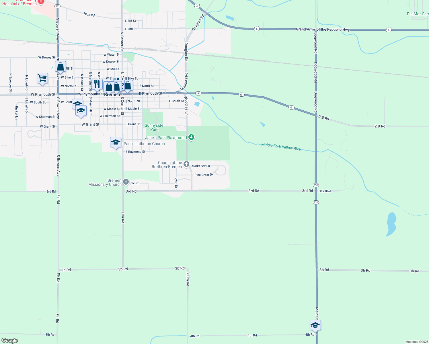 map of restaurants, bars, coffee shops, grocery stores, and more near 323 Pine Crest Dr in Bremen
