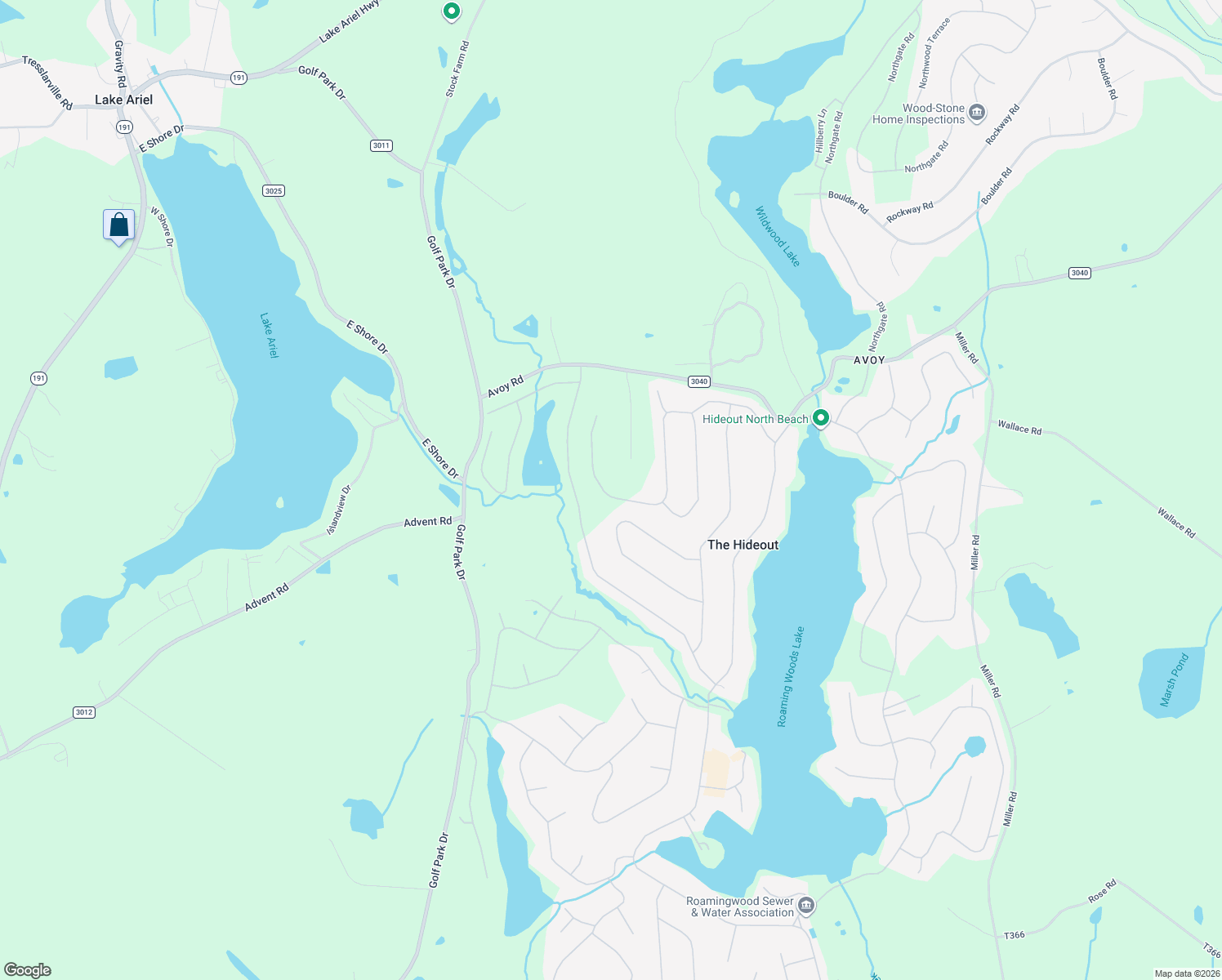 map of restaurants, bars, coffee shops, grocery stores, and more near 1633 Ridgeview Drive in Lake Ariel