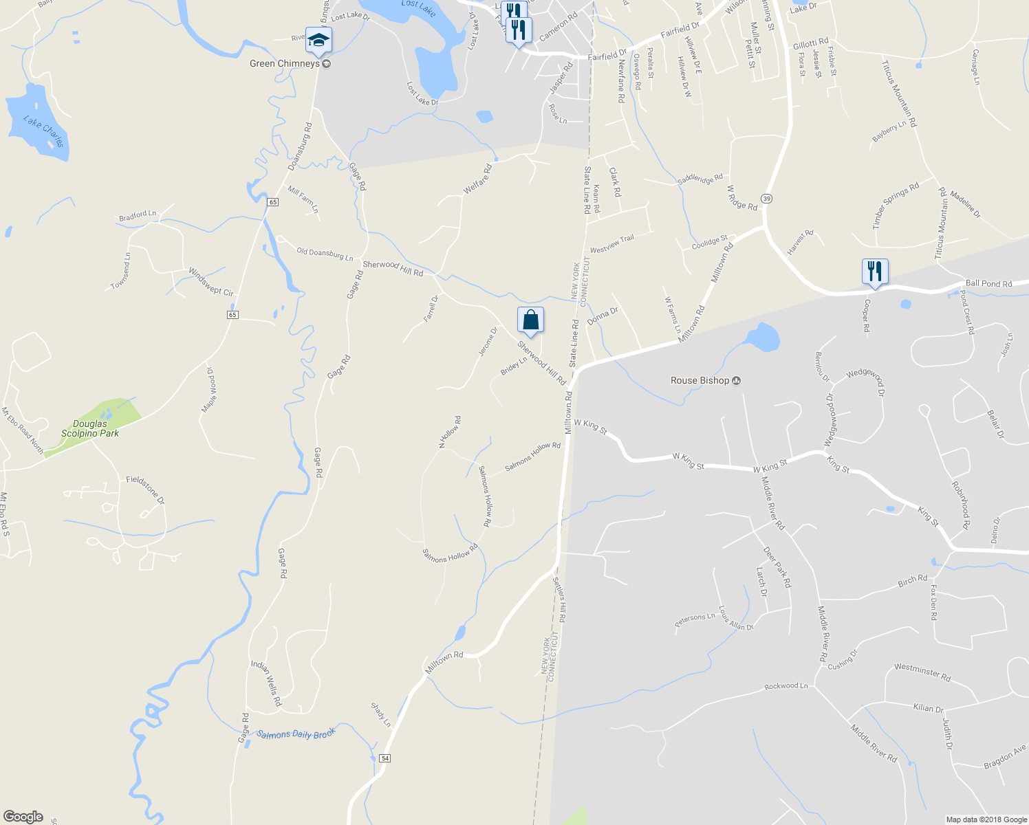 map of restaurants, bars, coffee shops, grocery stores, and more near 11 Bridey Lane in Brewster