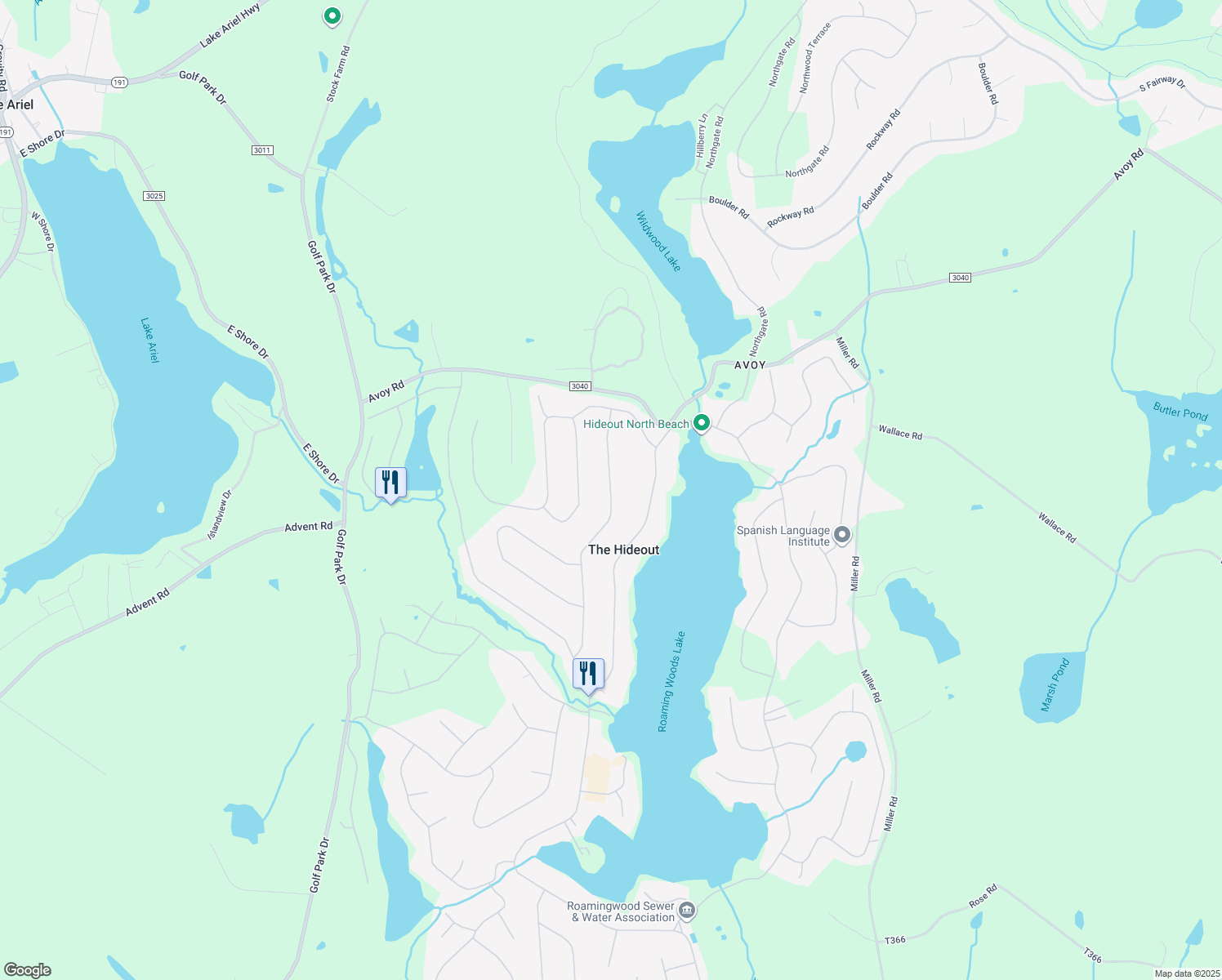 map of restaurants, bars, coffee shops, grocery stores, and more near 1507 Woodhill Ln in Wayne