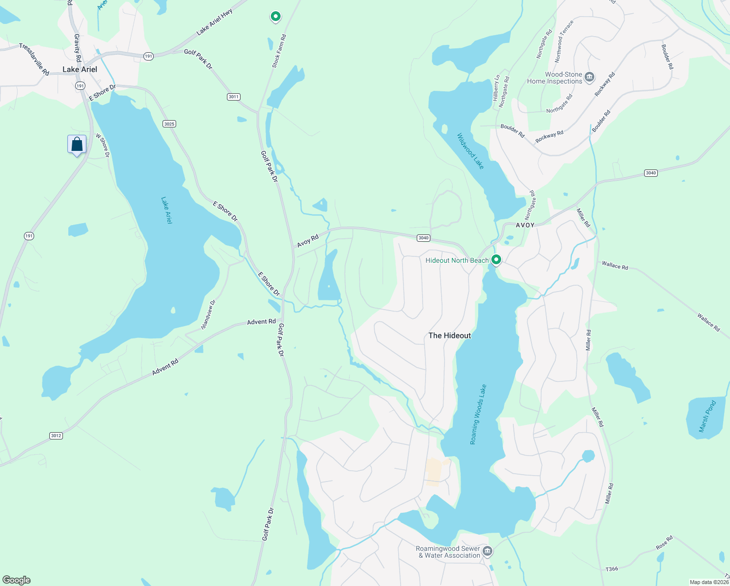 map of restaurants, bars, coffee shops, grocery stores, and more near 1633 Ridgeview Drive in Lake Ariel