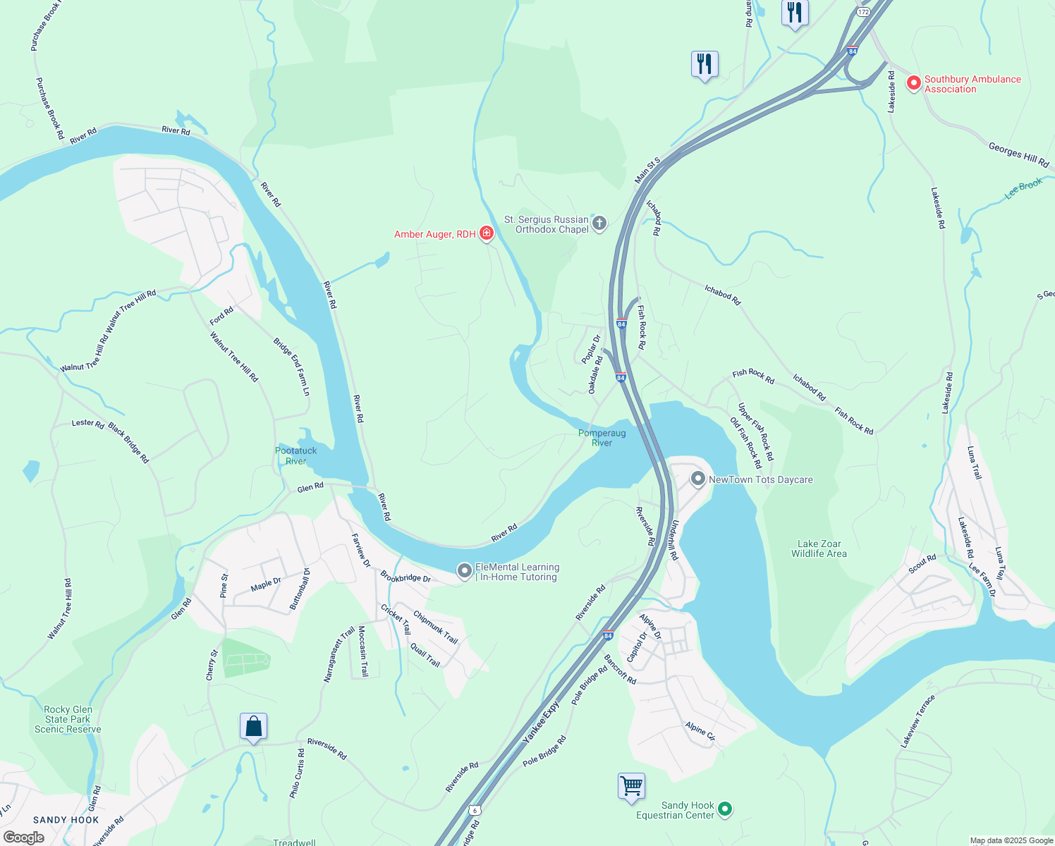 map of restaurants, bars, coffee shops, grocery stores, and more near 50 Berkshire Road in Southbury