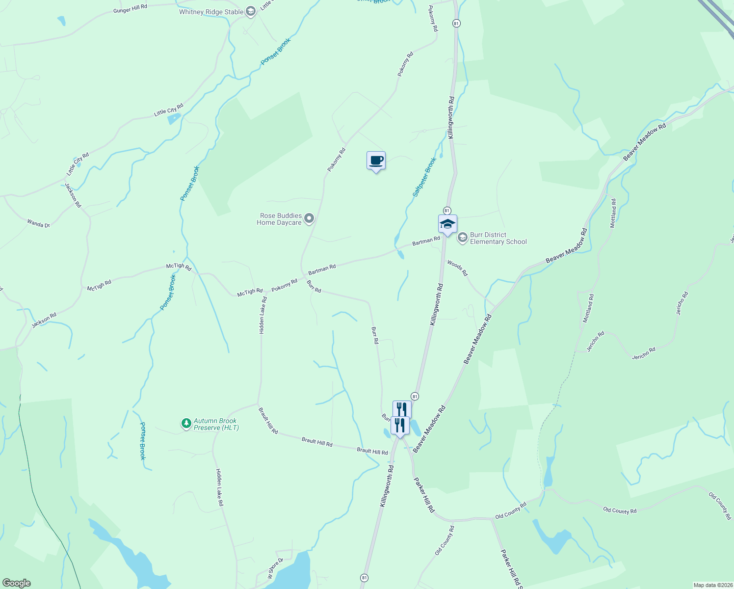 map of restaurants, bars, coffee shops, grocery stores, and more near 68 Burr Rd in Haddam