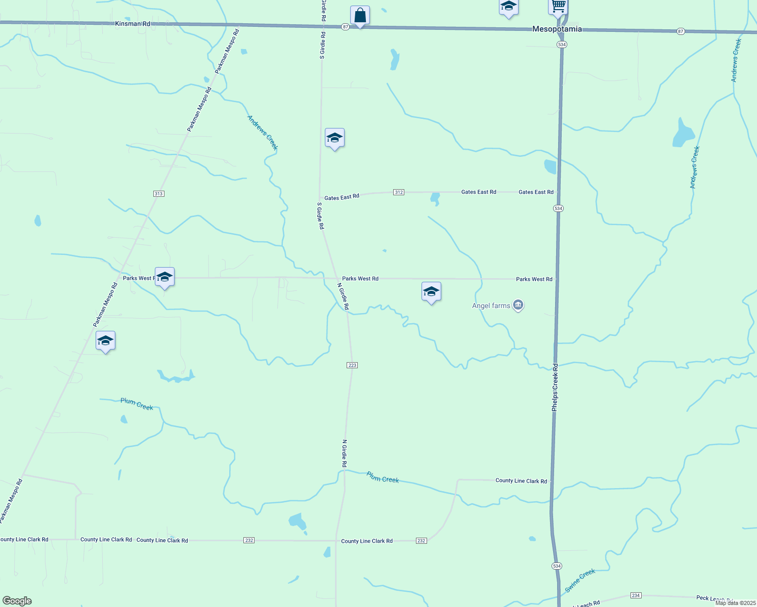 map of restaurants, bars, coffee shops, grocery stores, and more near 4799 Parks West Rd in Middlefield
