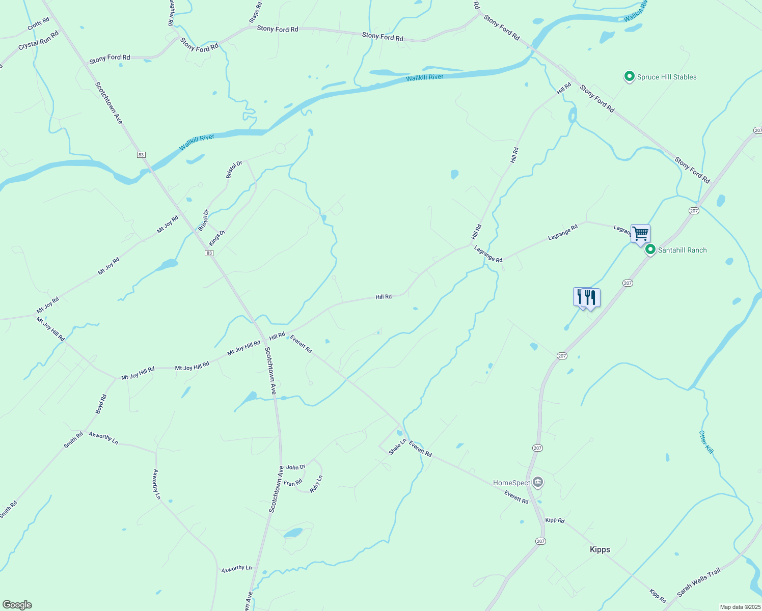 map of restaurants, bars, coffee shops, grocery stores, and more near 83 Hill Road in Goshen