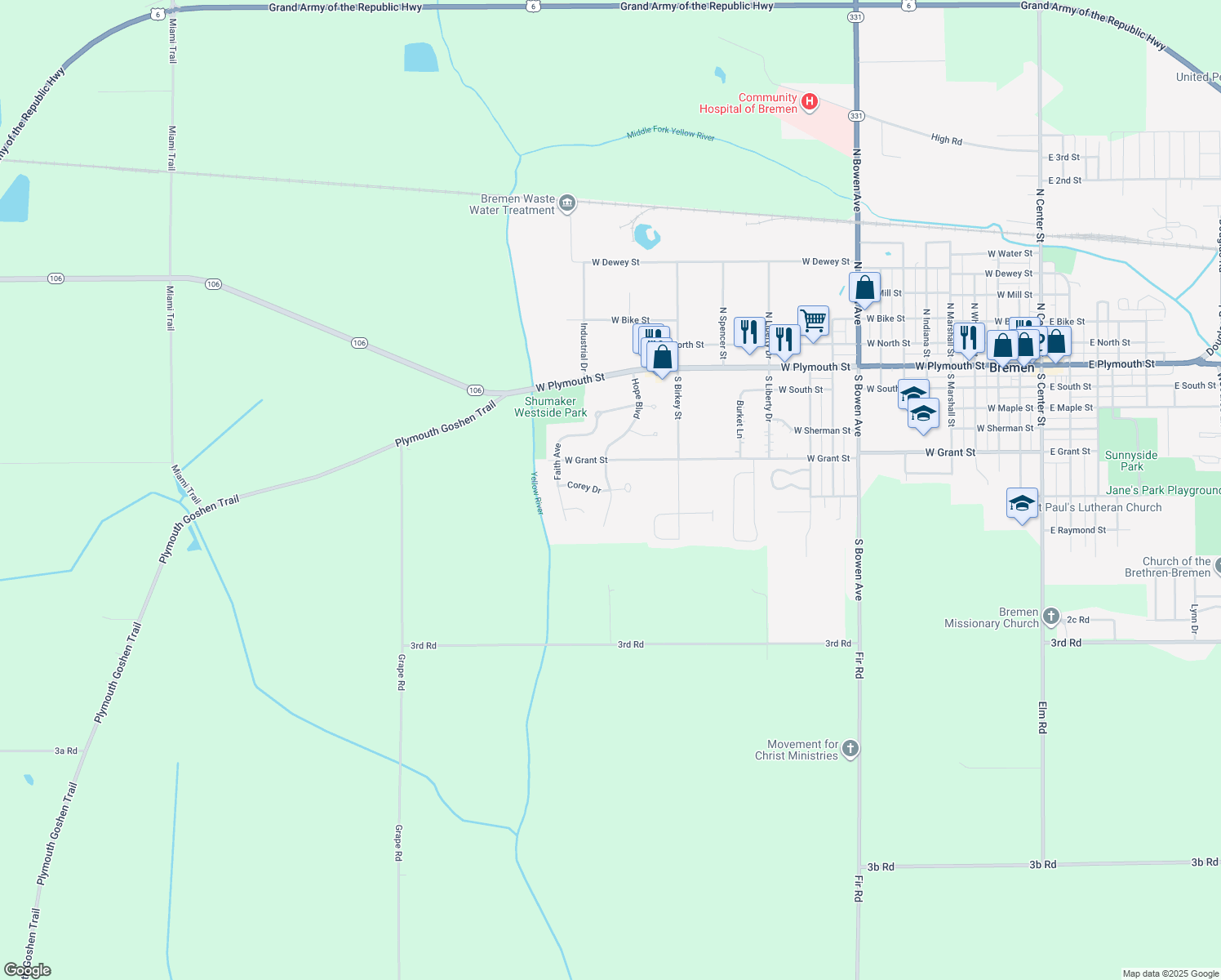 map of restaurants, bars, coffee shops, grocery stores, and more near 498 Hope Blvd in Bremen