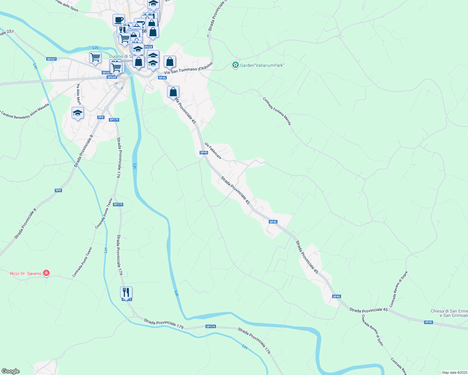 map of restaurants, bars, coffee shops, grocery stores, and more near in Pontecorvo