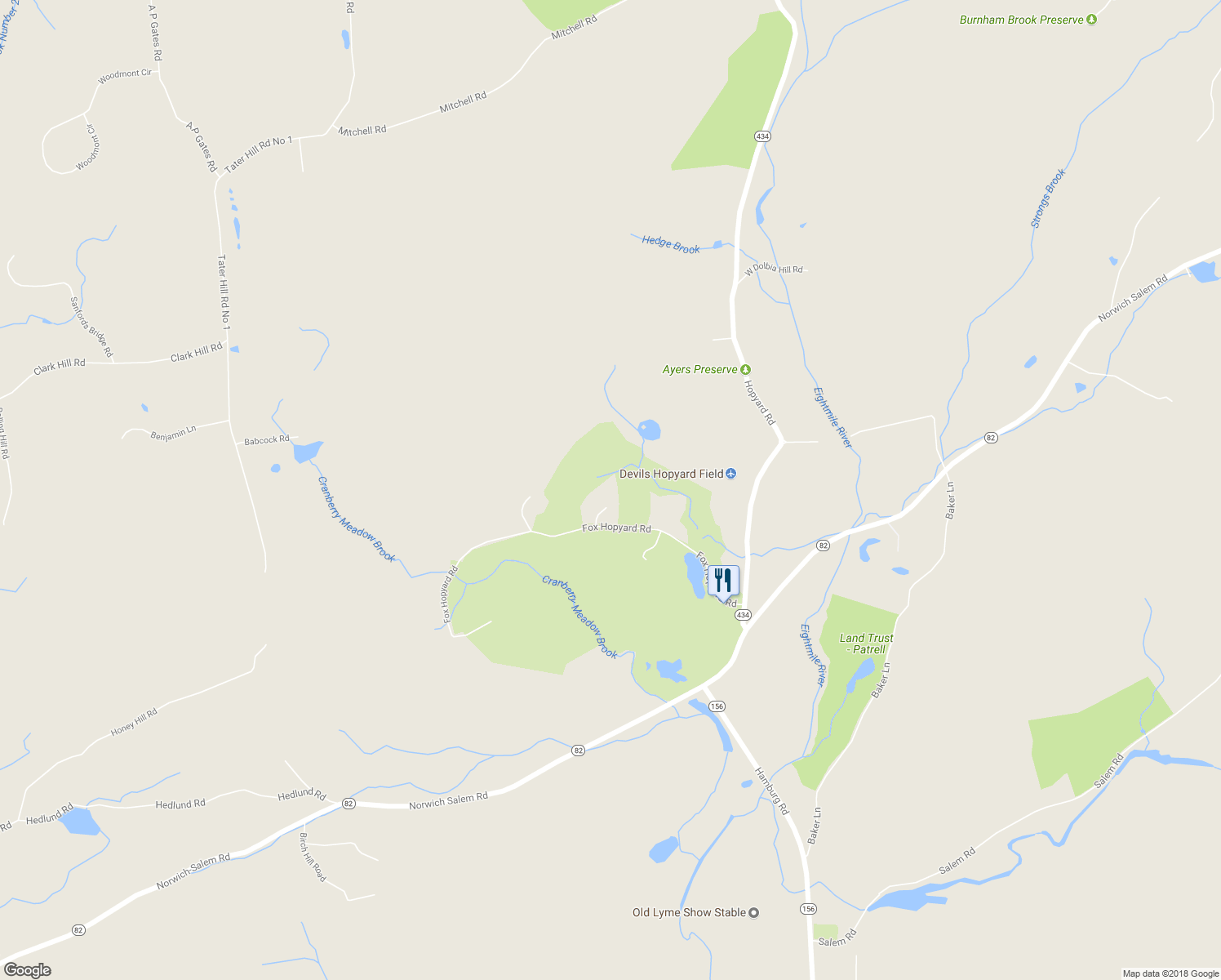 map of restaurants, bars, coffee shops, grocery stores, and more near 205 Fox Hopyard Road in East Haddam