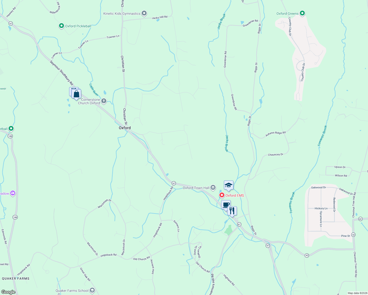 map of restaurants, bars, coffee shops, grocery stores, and more near 66 Larkey Road in Oxford