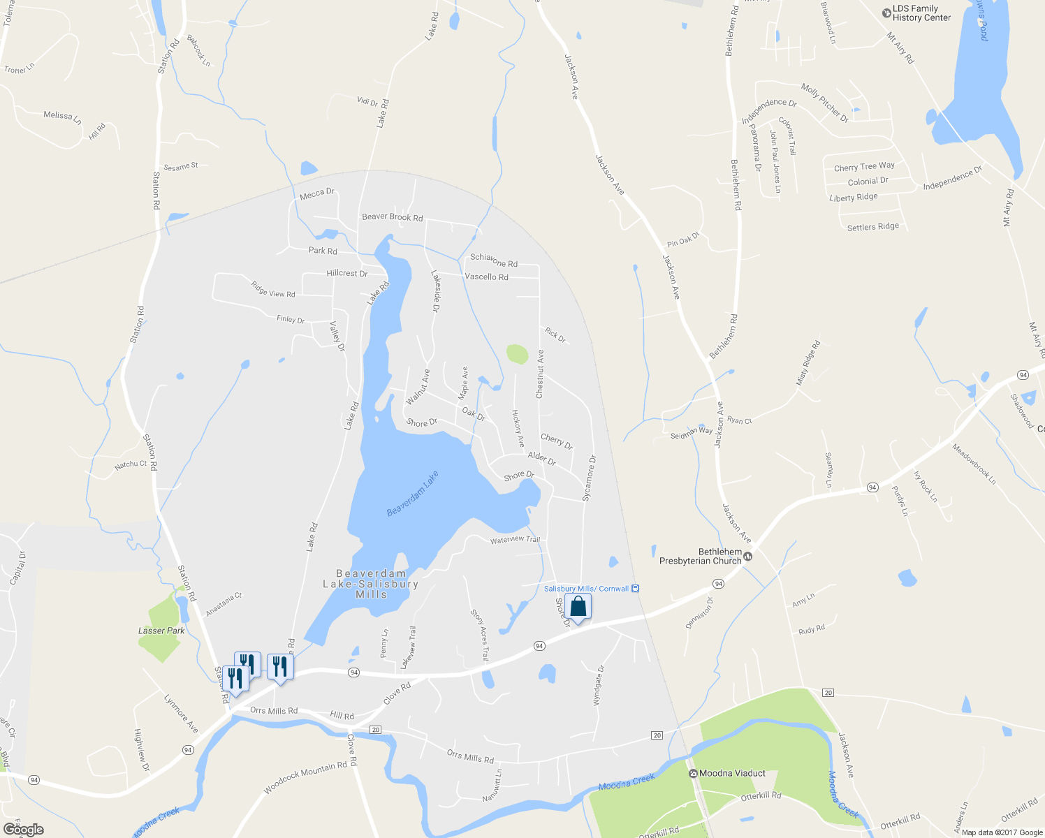 map of restaurants, bars, coffee shops, grocery stores, and more near 310 Hickory Ave in New Windsor