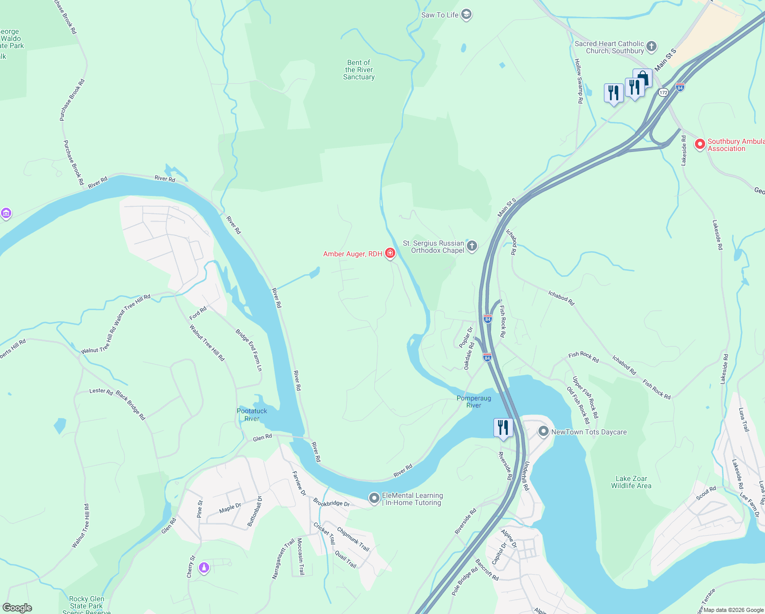 map of restaurants, bars, coffee shops, grocery stores, and more near 81 Pascoe Drive in Southbury