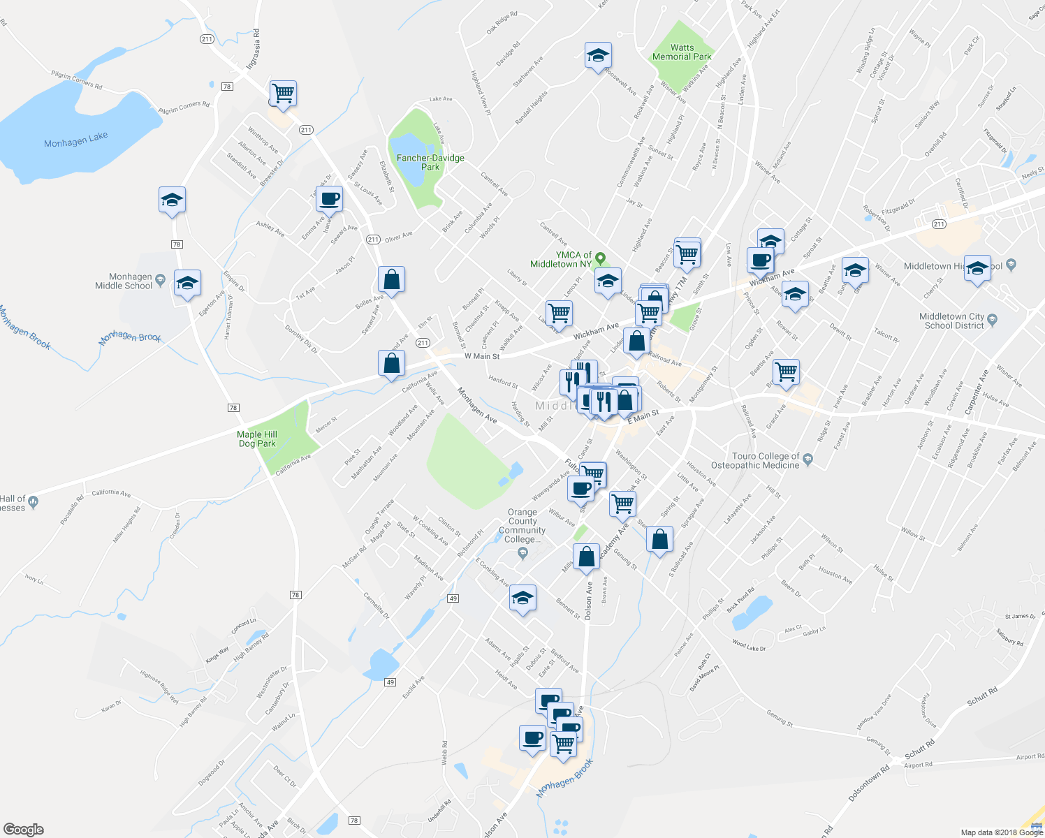 map of restaurants, bars, coffee shops, grocery stores, and more near 98 Harding Street in Middletown