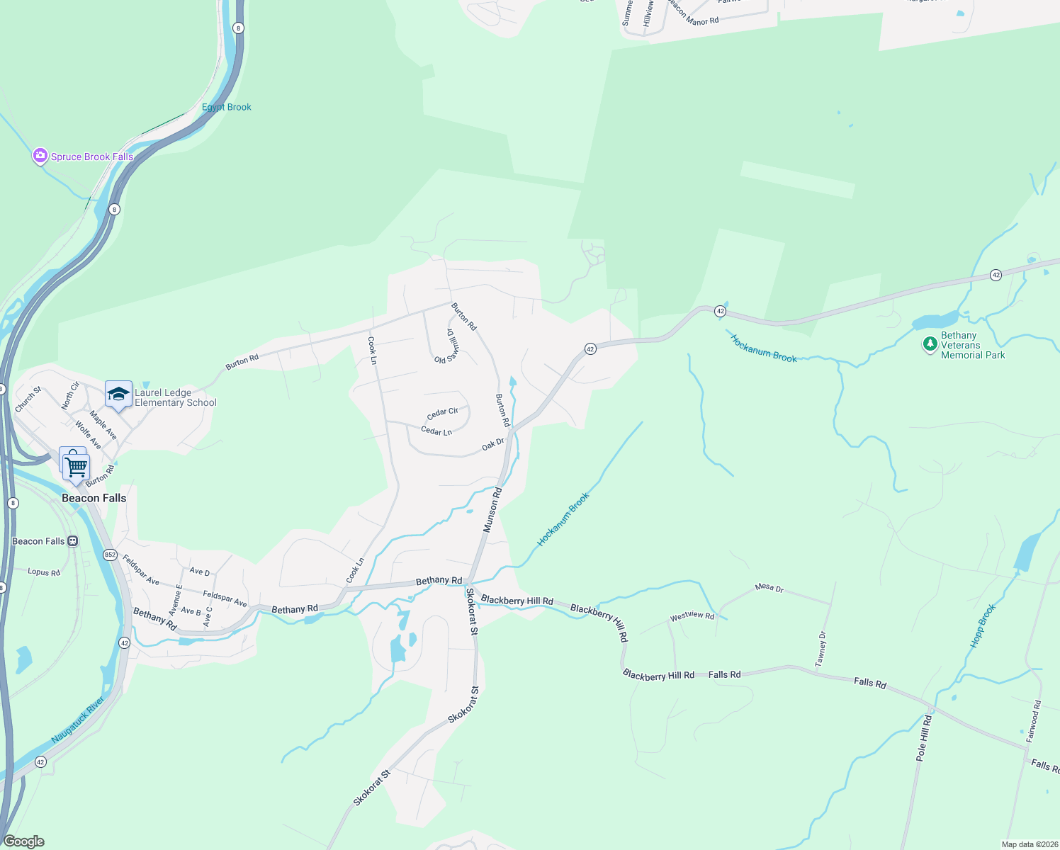 map of restaurants, bars, coffee shops, grocery stores, and more near 23 Lasky Road in Beacon Falls