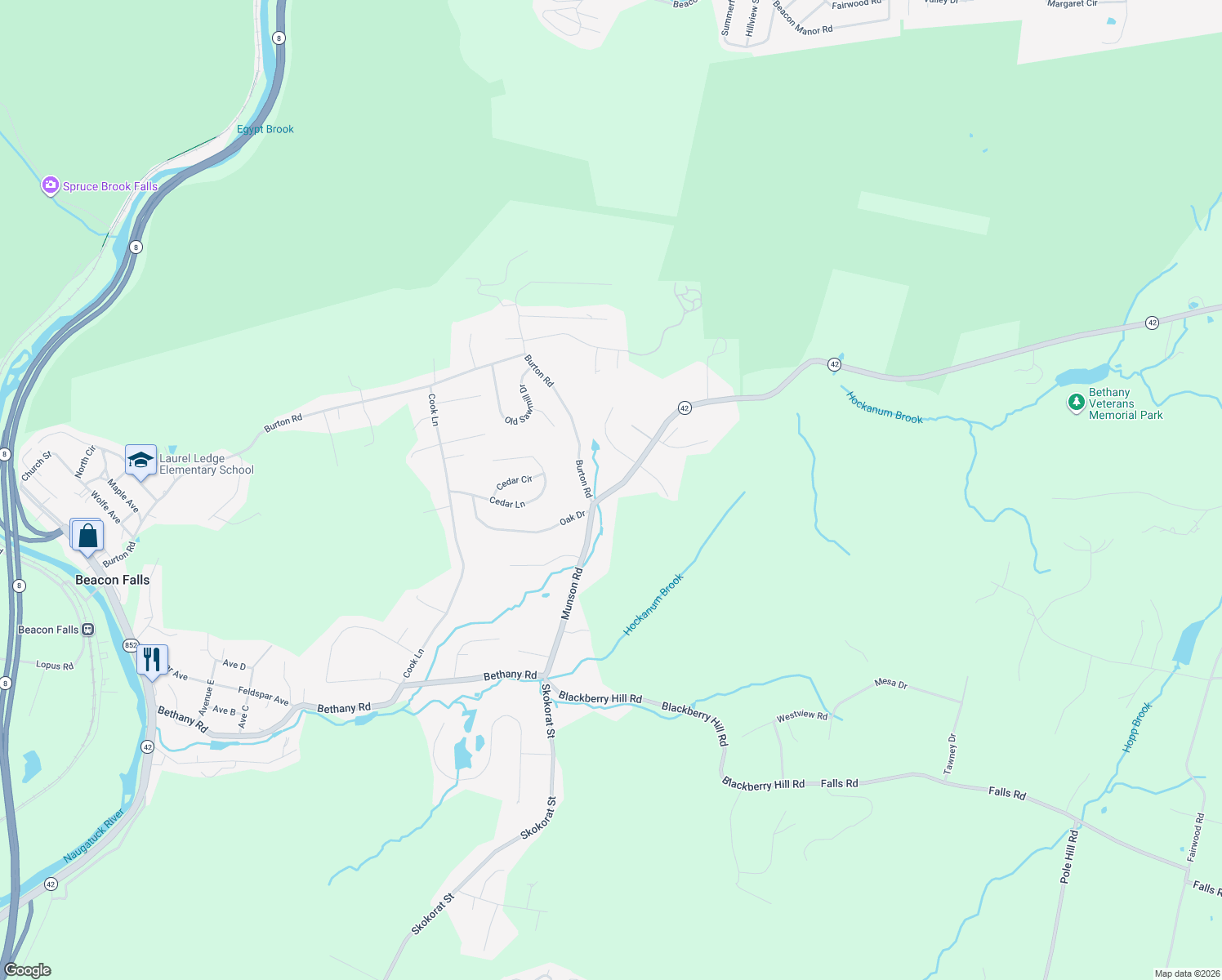 map of restaurants, bars, coffee shops, grocery stores, and more near 211 Lasky Rd in Beacon Falls
