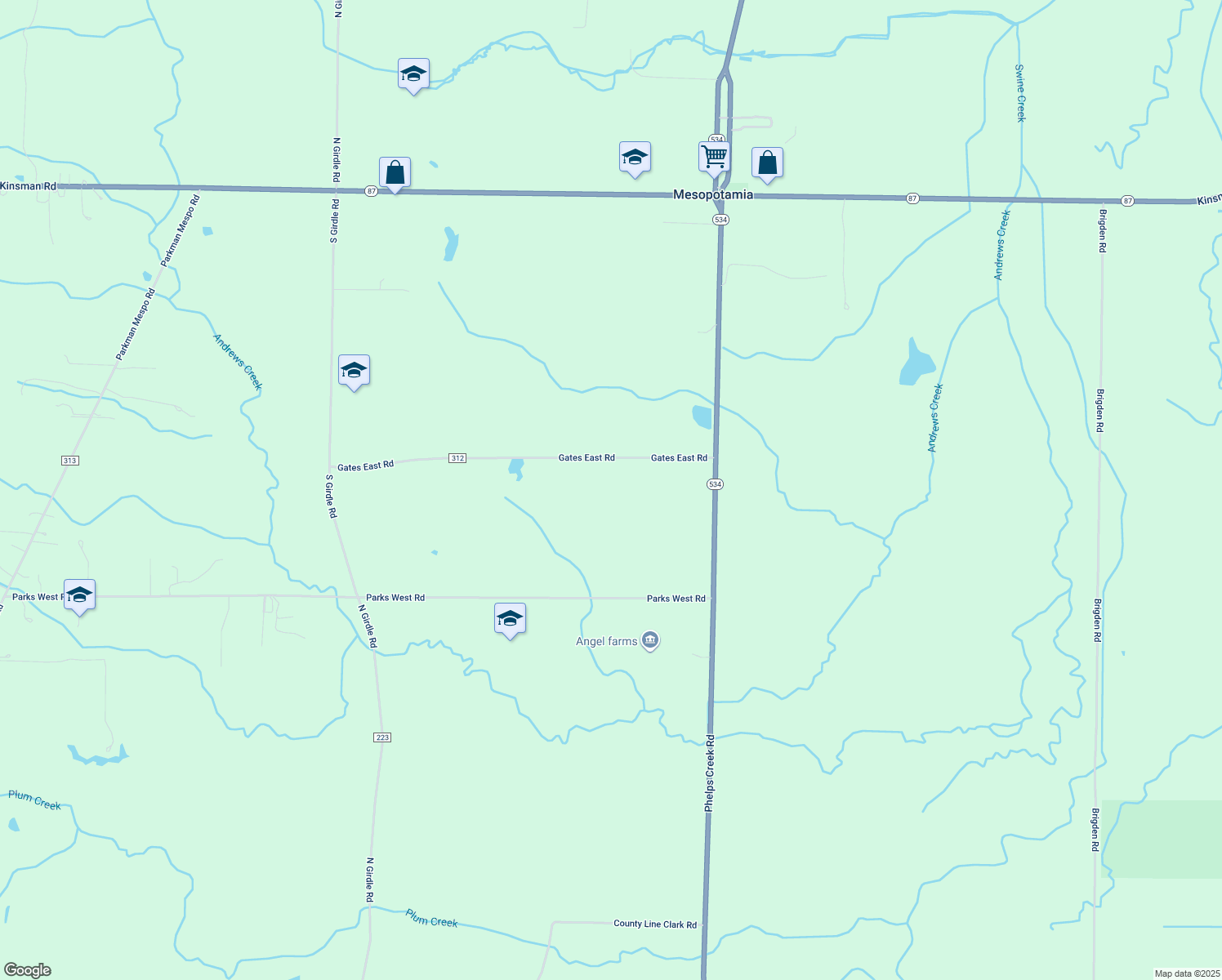 map of restaurants, bars, coffee shops, grocery stores, and more near 4481 Gates East Rd in Middlefield