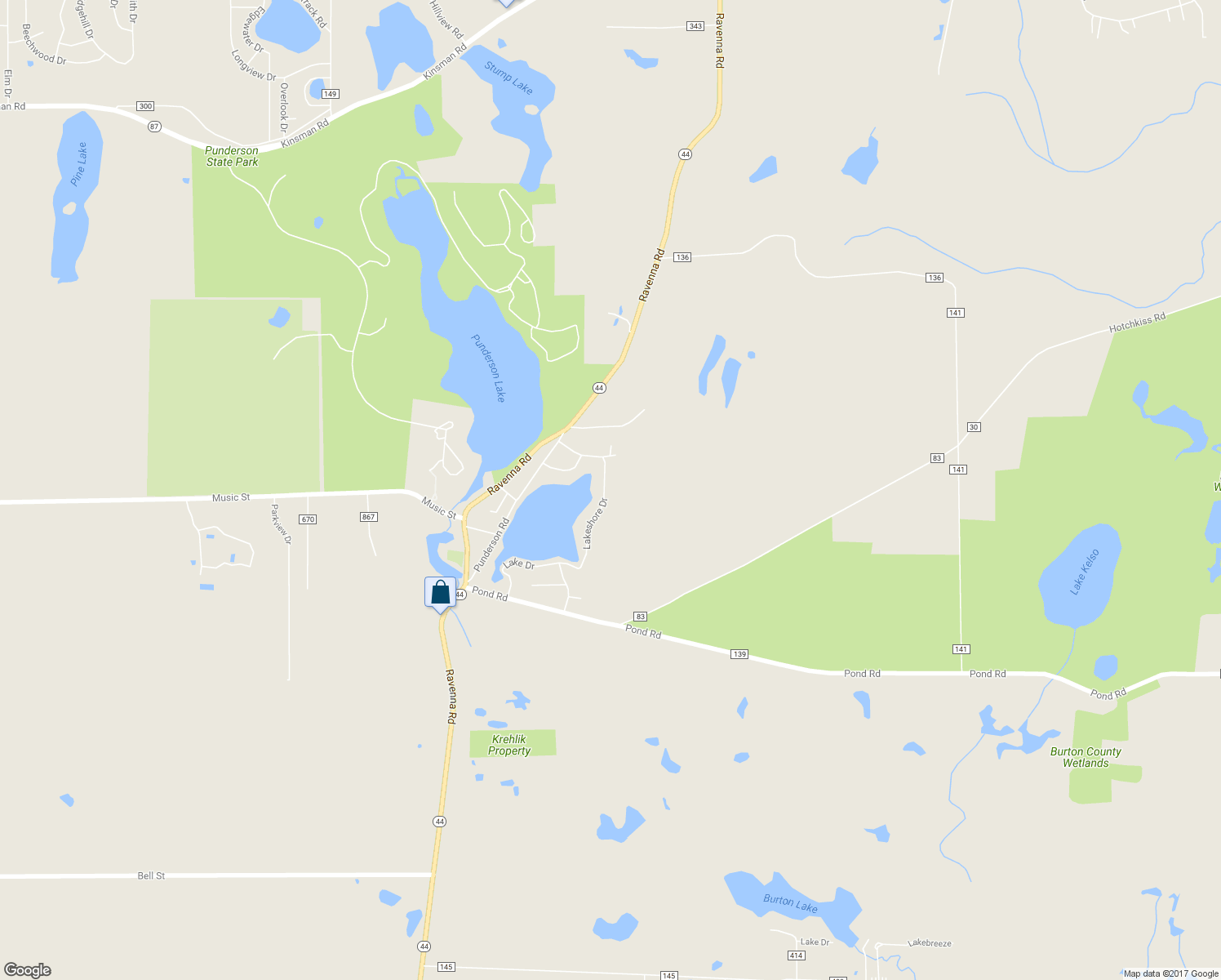 map of restaurants, bars, coffee shops, grocery stores, and more near 15455 Lakeshore Drive in Burton