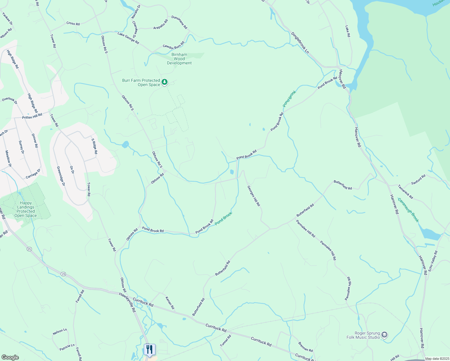 map of restaurants, bars, coffee shops, grocery stores, and more near 47 Pond Brook Road in Newtown