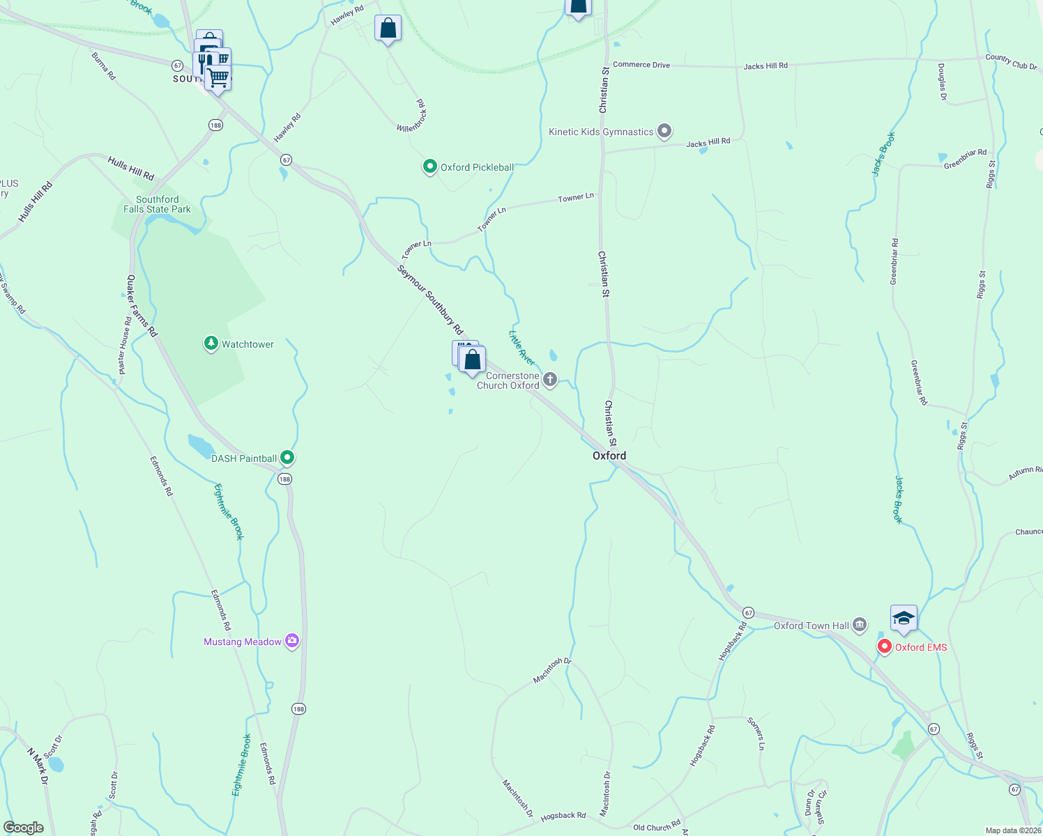 map of restaurants, bars, coffee shops, grocery stores, and more near 659 Oxford Road in Oxford