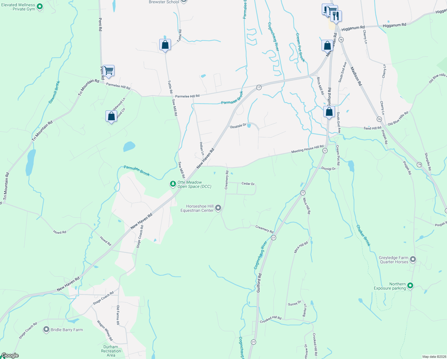 map of restaurants, bars, coffee shops, grocery stores, and more near 211 Creamery Road in Durham