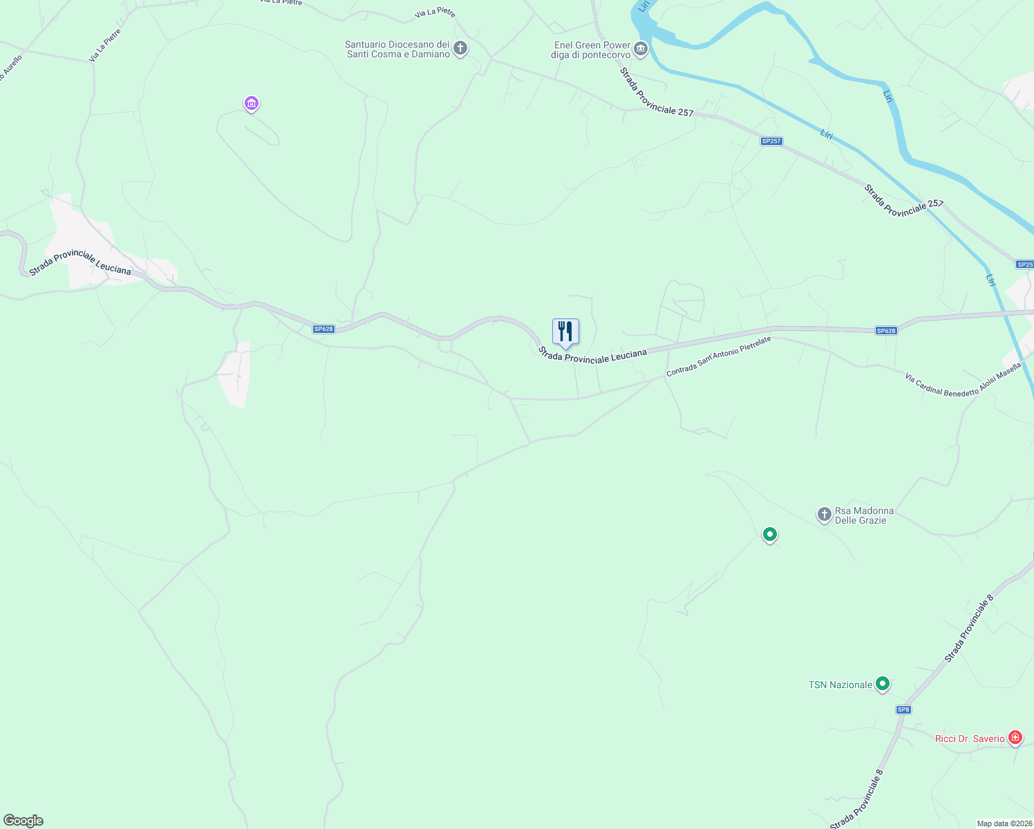 map of restaurants, bars, coffee shops, grocery stores, and more near 45 Contrada Tordoni in Provincia di Frosinone